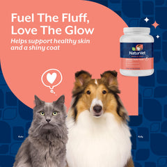 NaturVet cuillère doseuse avec poudre illustrant le dosage simple