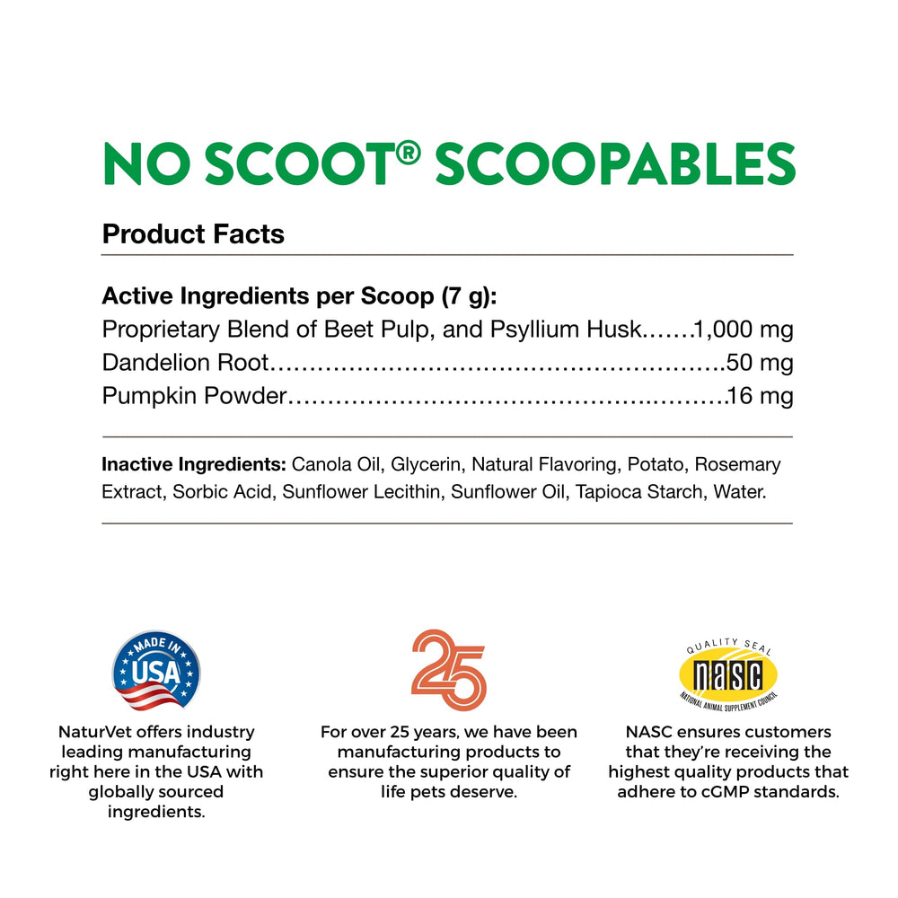 NaturVet pot No Scoot posé sur plan de travail suggérant usage quotidien pratique