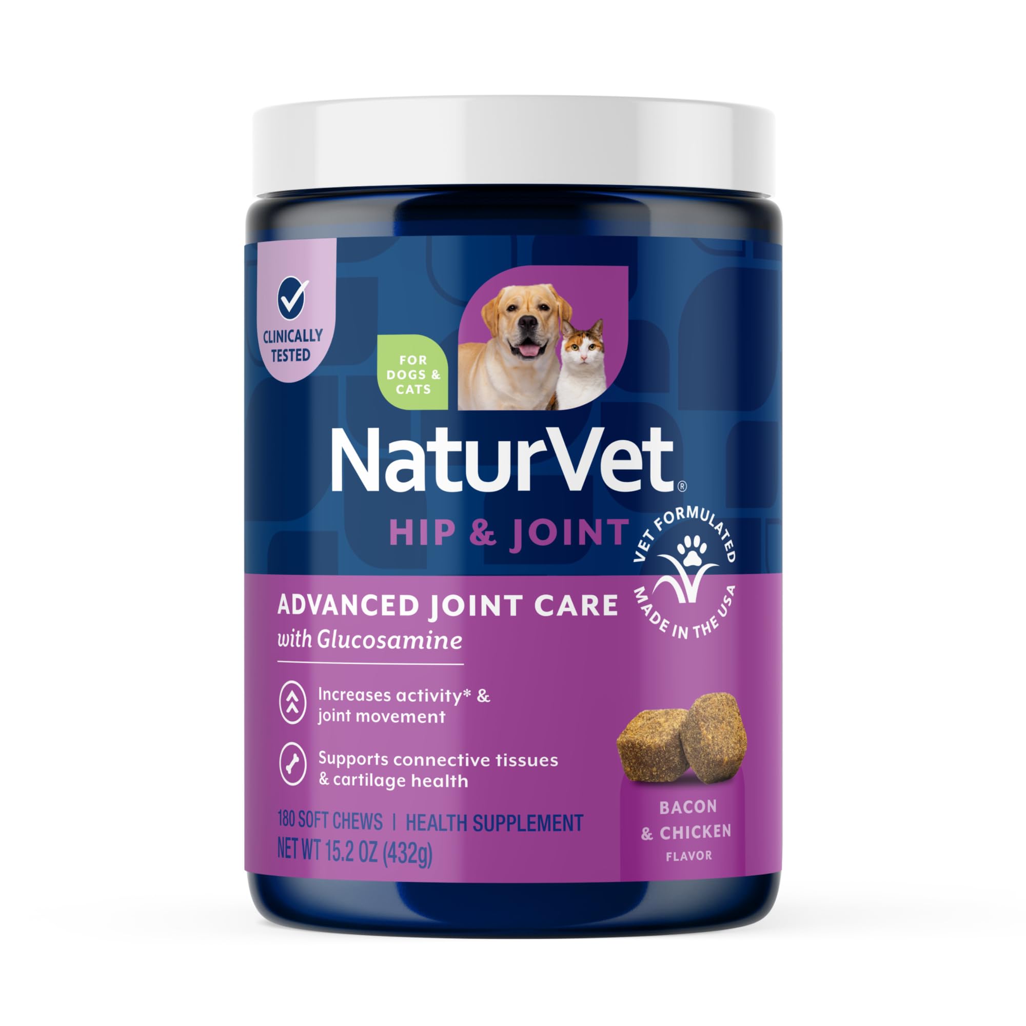 NaturVet pot ArthriSoothe-GOLD face montrant format 180 masticables bénéfice confort