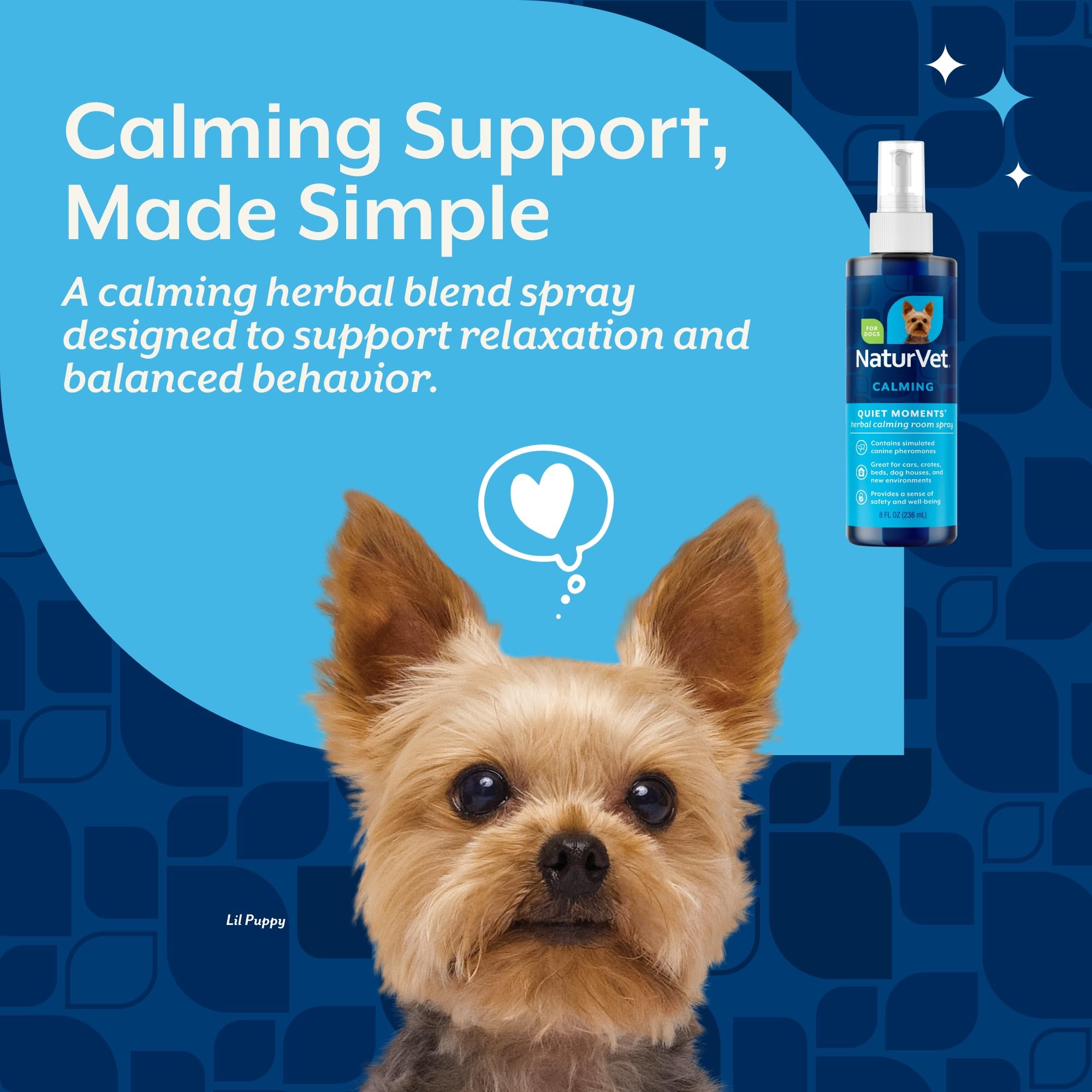 Spray NaturVet utilisé dans une voiture pour réduire le stress du chien en trajet
