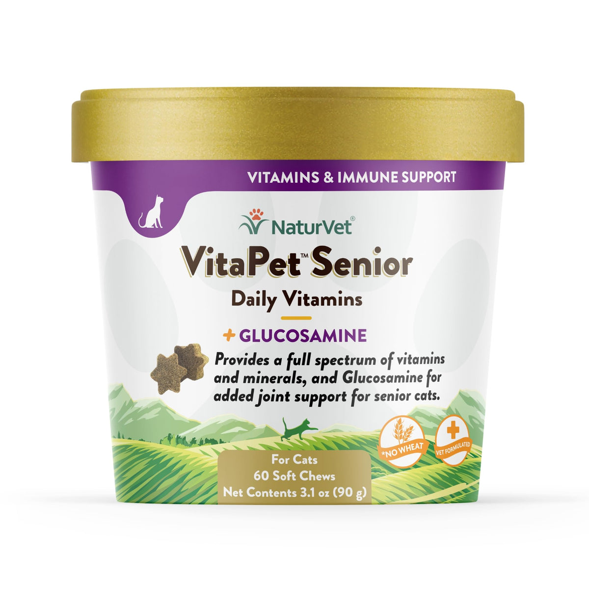 NaturVet emballage VitaPet Senior montrant présentation et dosage