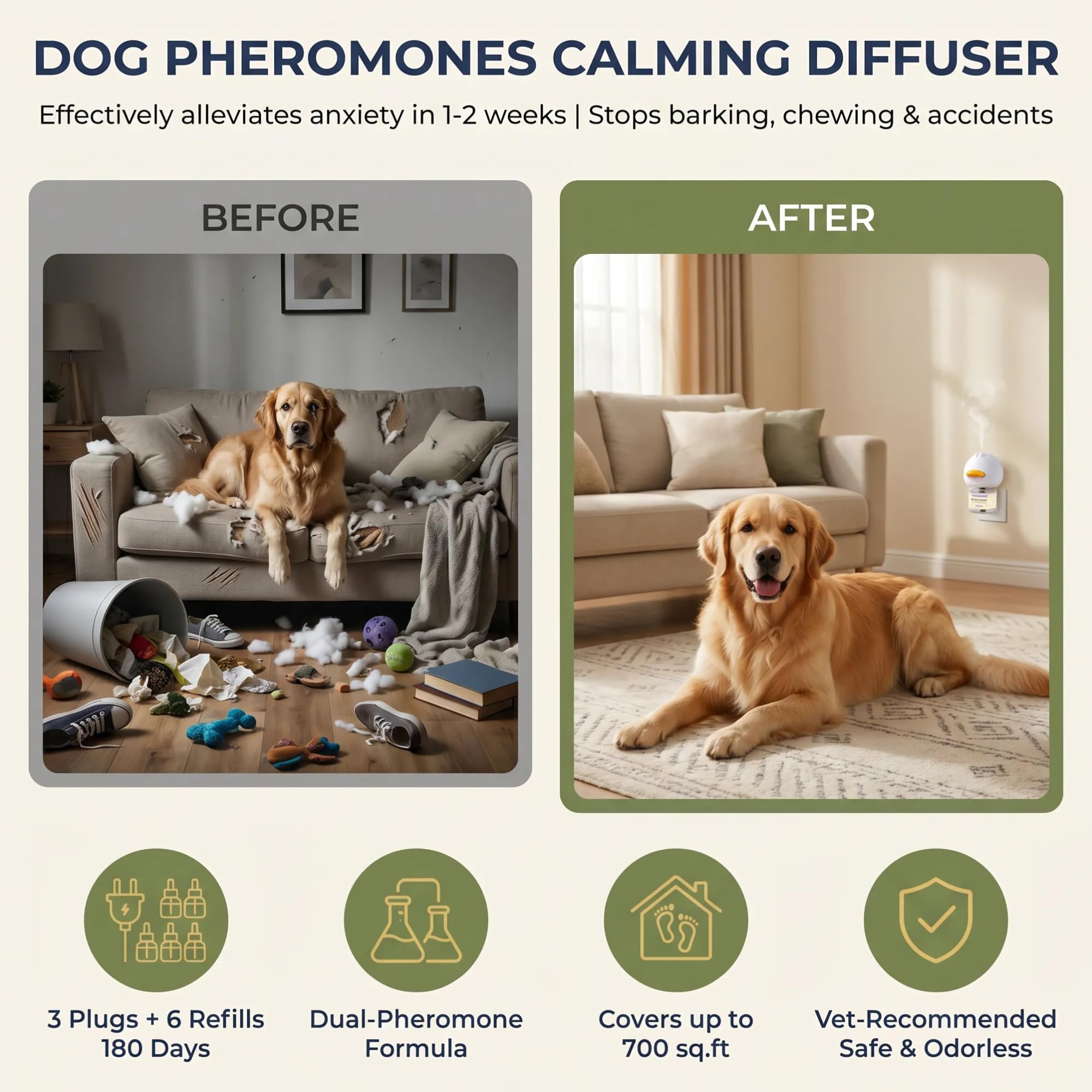 NAURTPIW chien calme dans un intérieur grâce au diffuseur, ambiance plus sereine