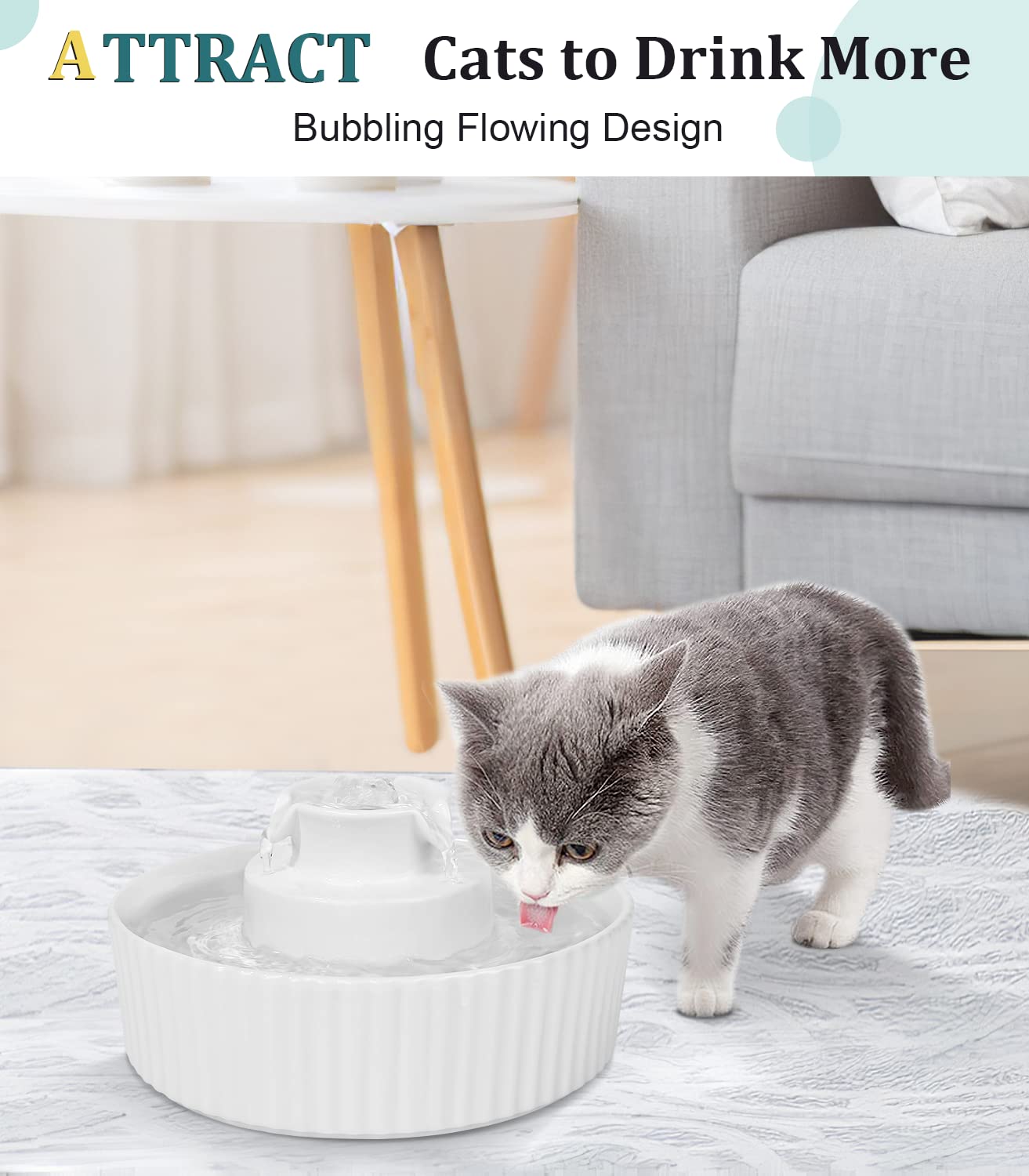 NautyPaws fontaine en usage avec chat buvant, encourage l'hydratation