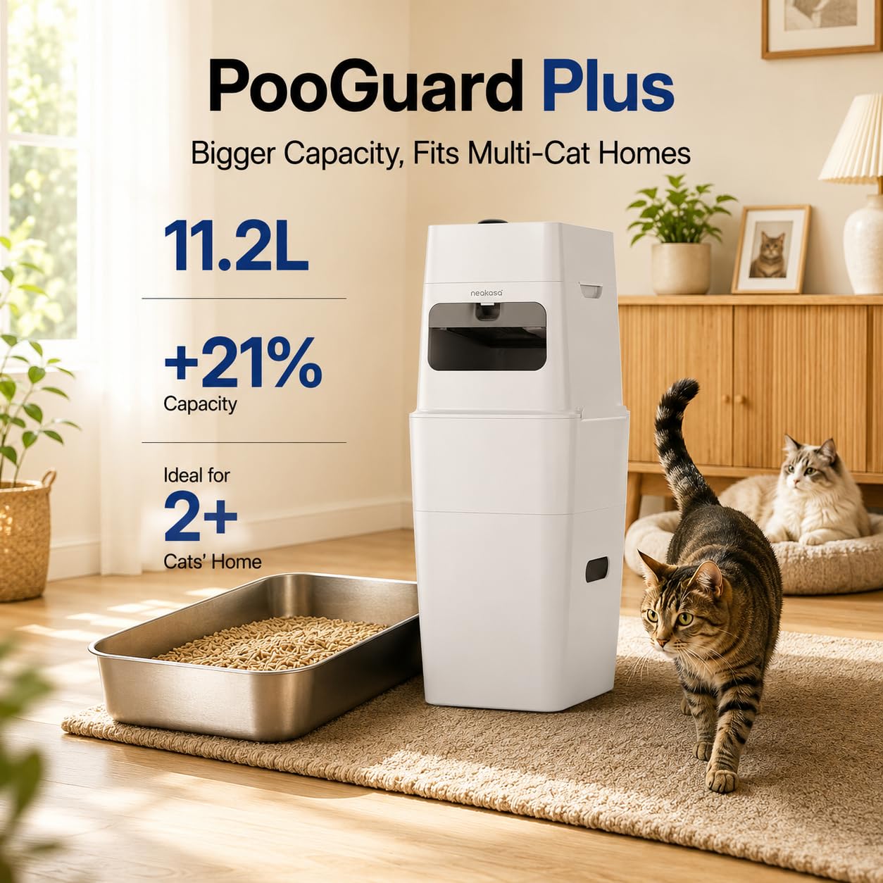 Neakasa PooGuard Plus ouverture large facilitant dépôt rapide et sans éclaboussures