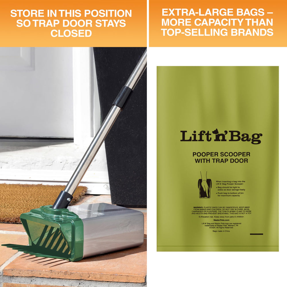 Neater Pet Brands ouverture de la poubelle montrant la transition propre vers le sac
