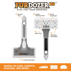 Neater Pet Brands FurDozer X6 gros plan sur lame squeegee pour rassembler poils