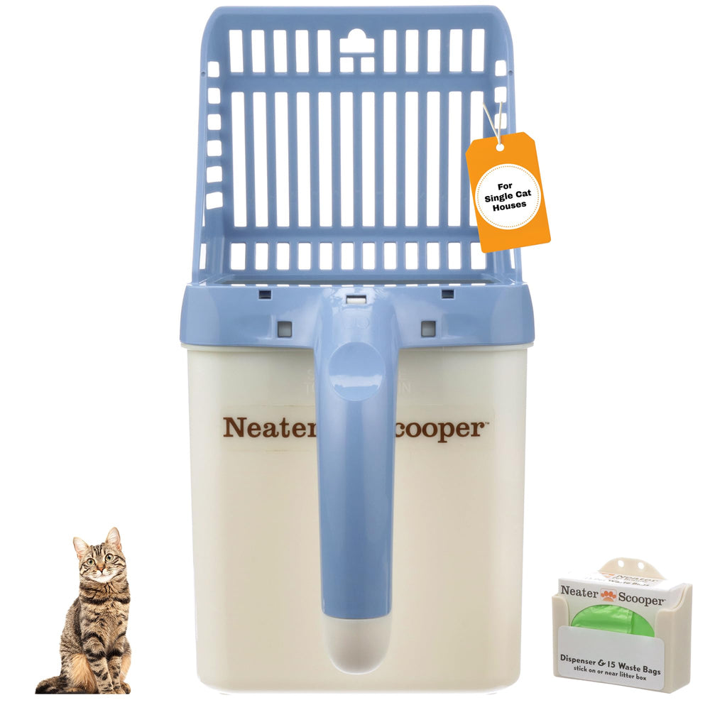 Neater Pet Brands emballage avant montrant la pelle et les sacs pour nettoyage propre