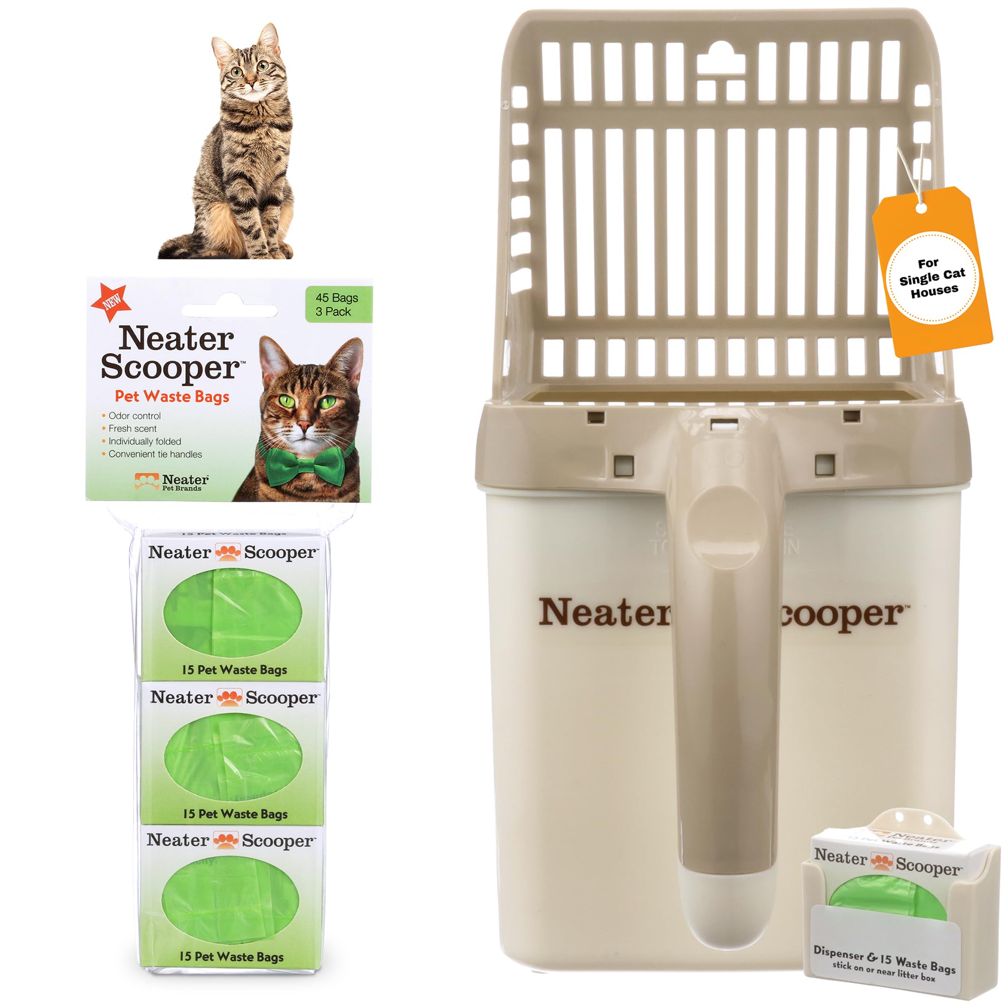 Neater Pet Brands vue avant du Scooper Standard montrant l’ensemble et le bac propre