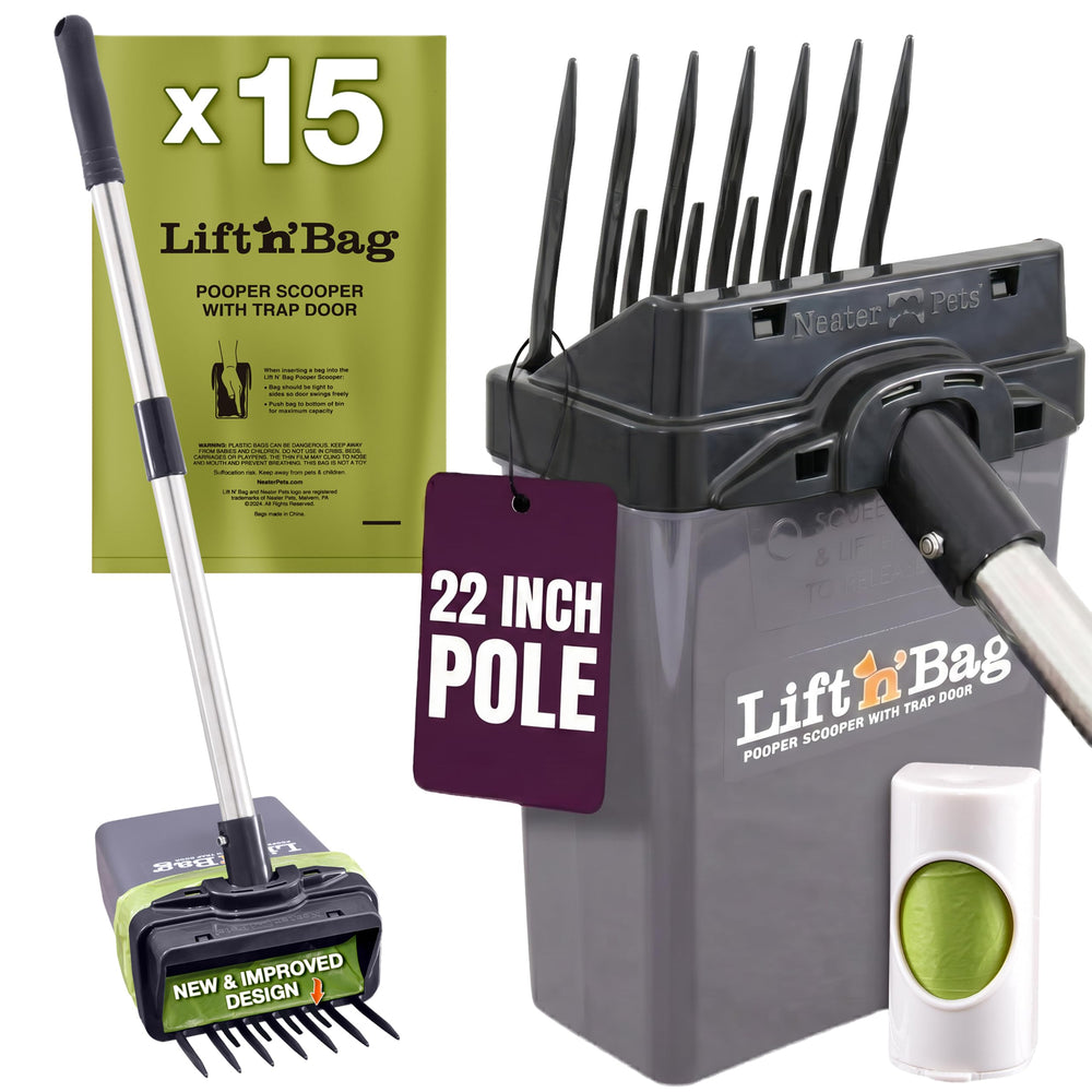 Neater Pet Brands vue avant de l’emballage montrant le kit complet pour un ramassage propre