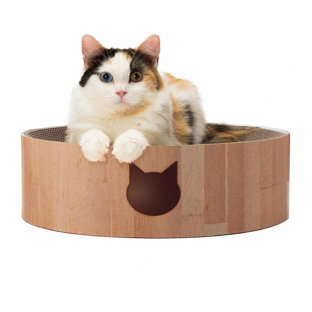 猫壱 Necoichi bol-griffoir face avant montrant design chêne et confort