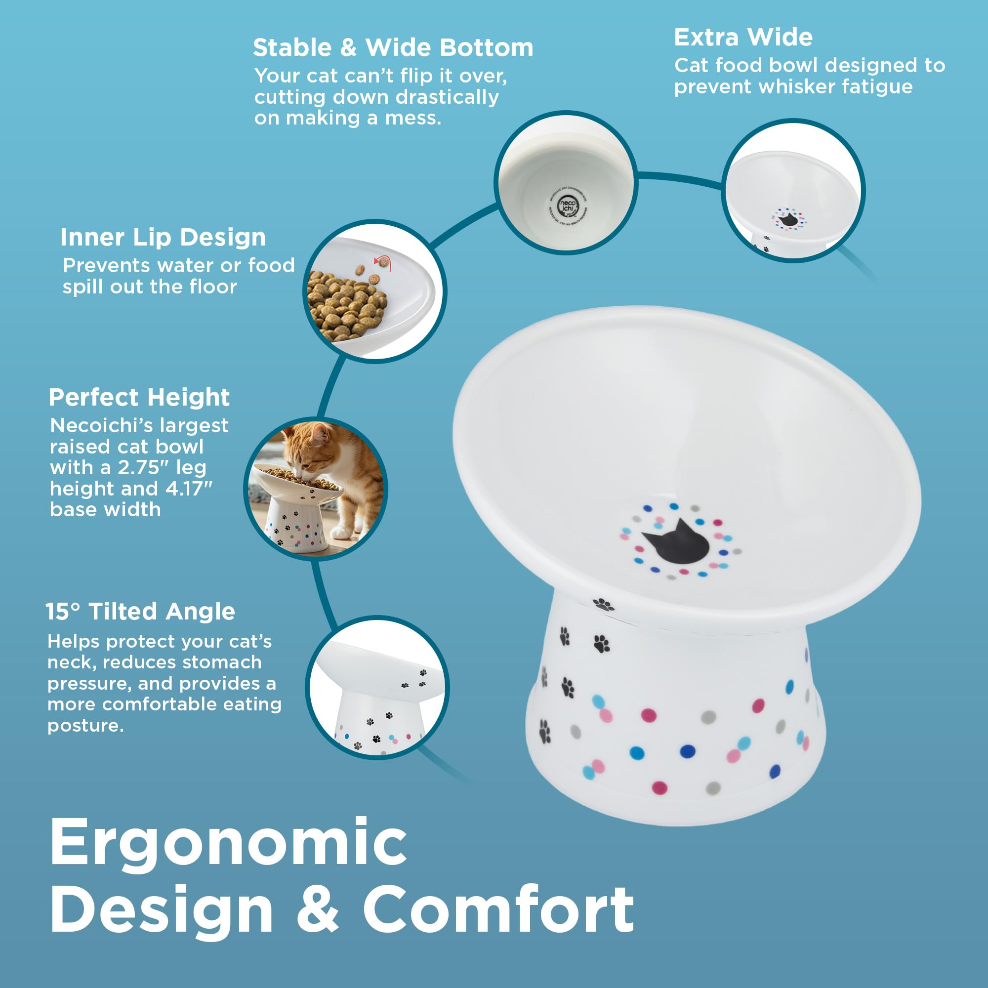 猫壱 Necoichi gros plan porcelaine lisse, finition durable et facile à nettoyer