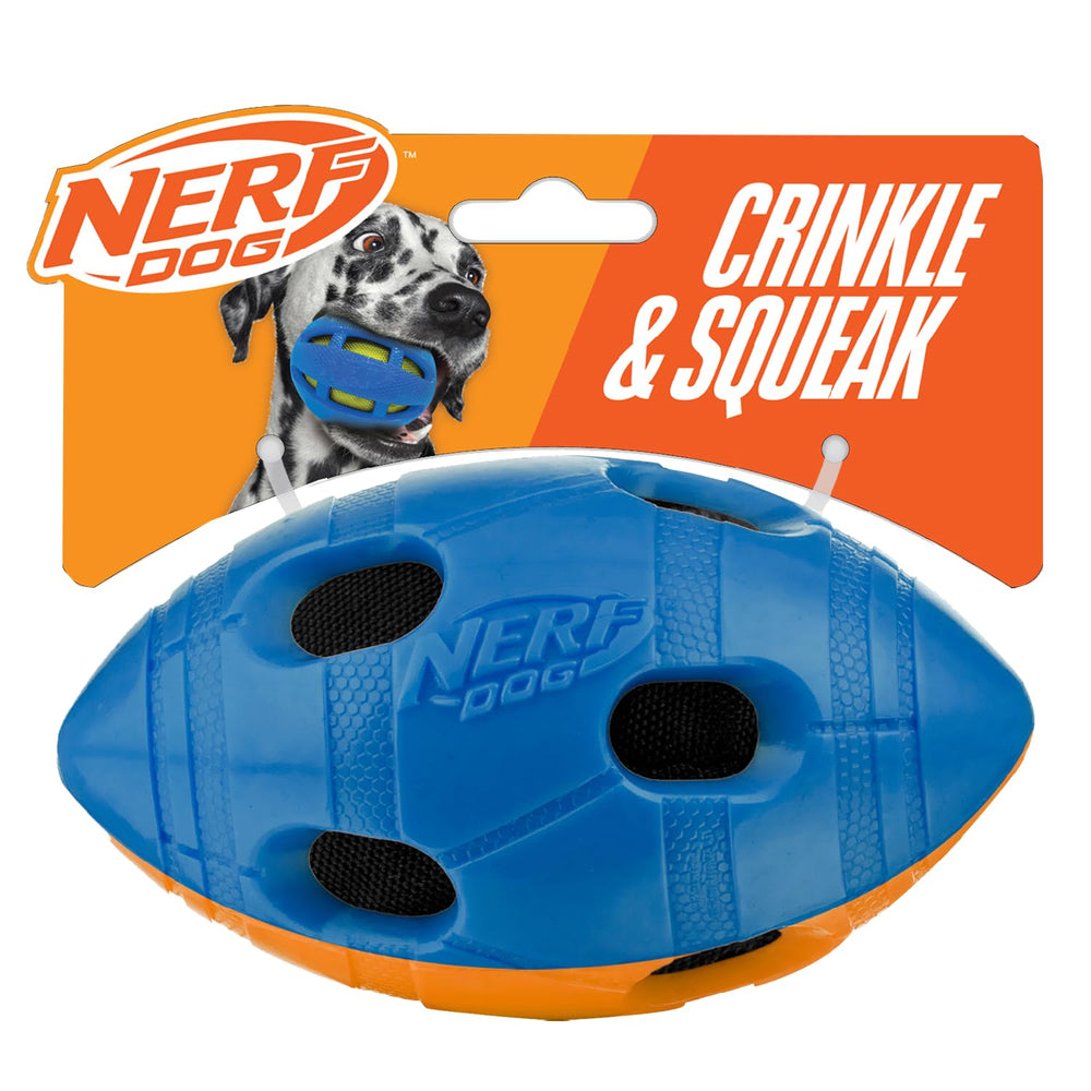 Nerf ballon football face avant bleu orange montrant forme et prise facile