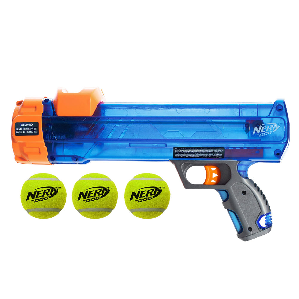 Nerf Dog blaster comparaison échelle montrant taille adaptée petits chiens