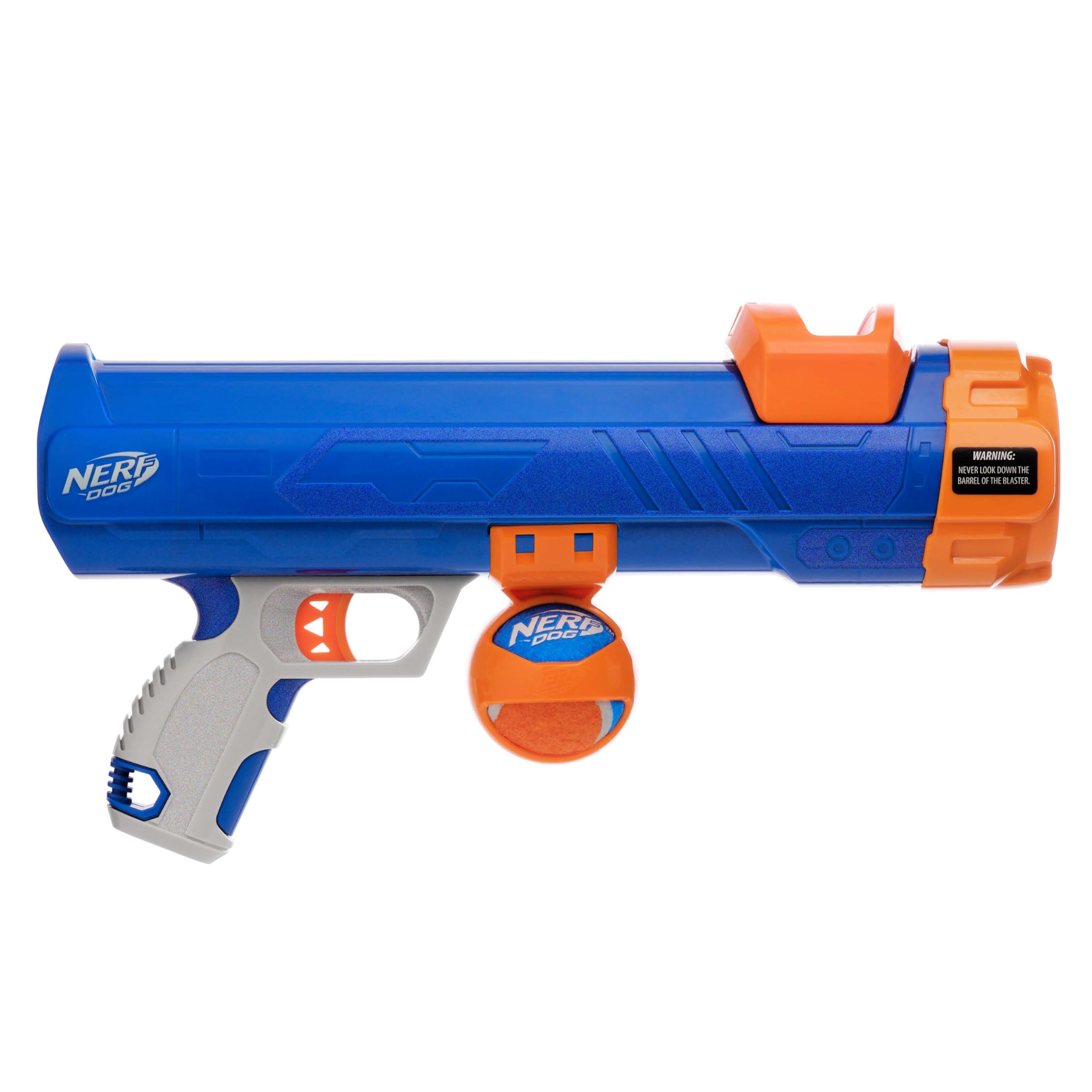 Nerf Dog face avant du lanceur bleu/orange montrant robustesse et ergonomie