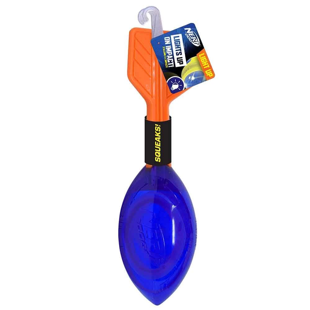 Nerf Dog football 30 cm orange/bleu en vue avant montrant la LED et robustesse