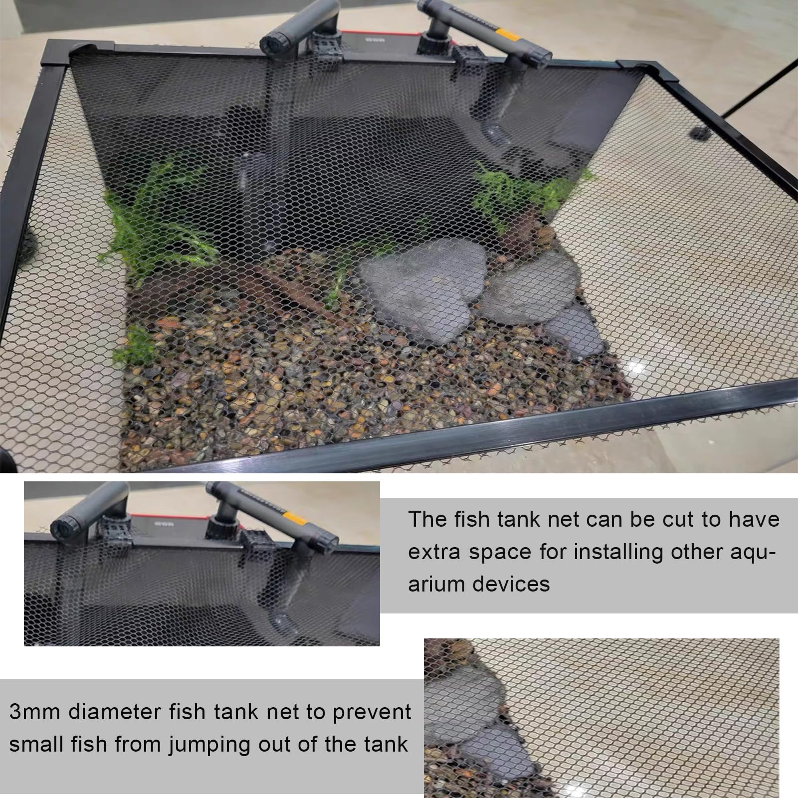 NestBasics filet ajusté sur un aquarium courbe pour adaptation parfaite
