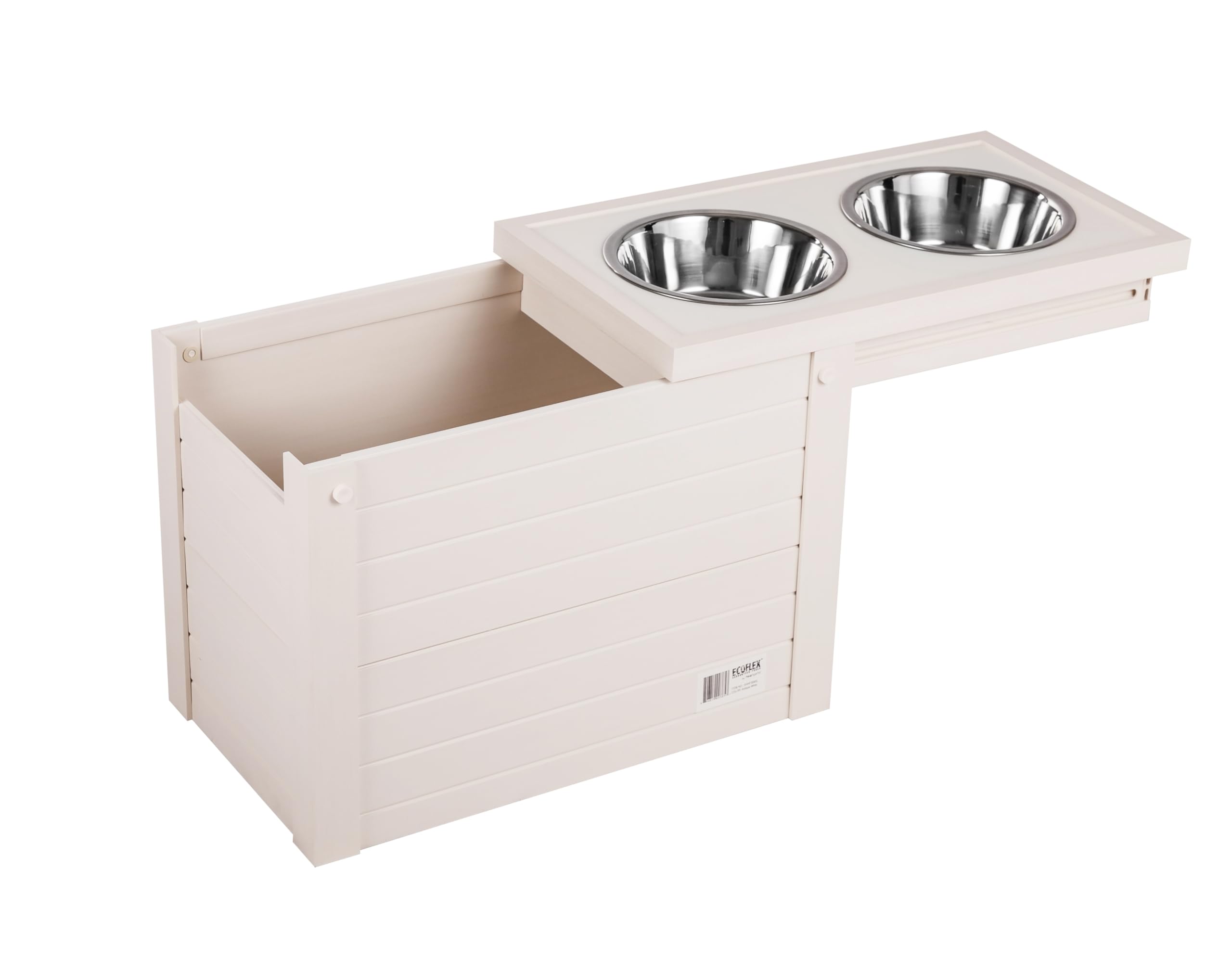 New Age Pet couvercle coulissant ouvert montrant rangement pratique