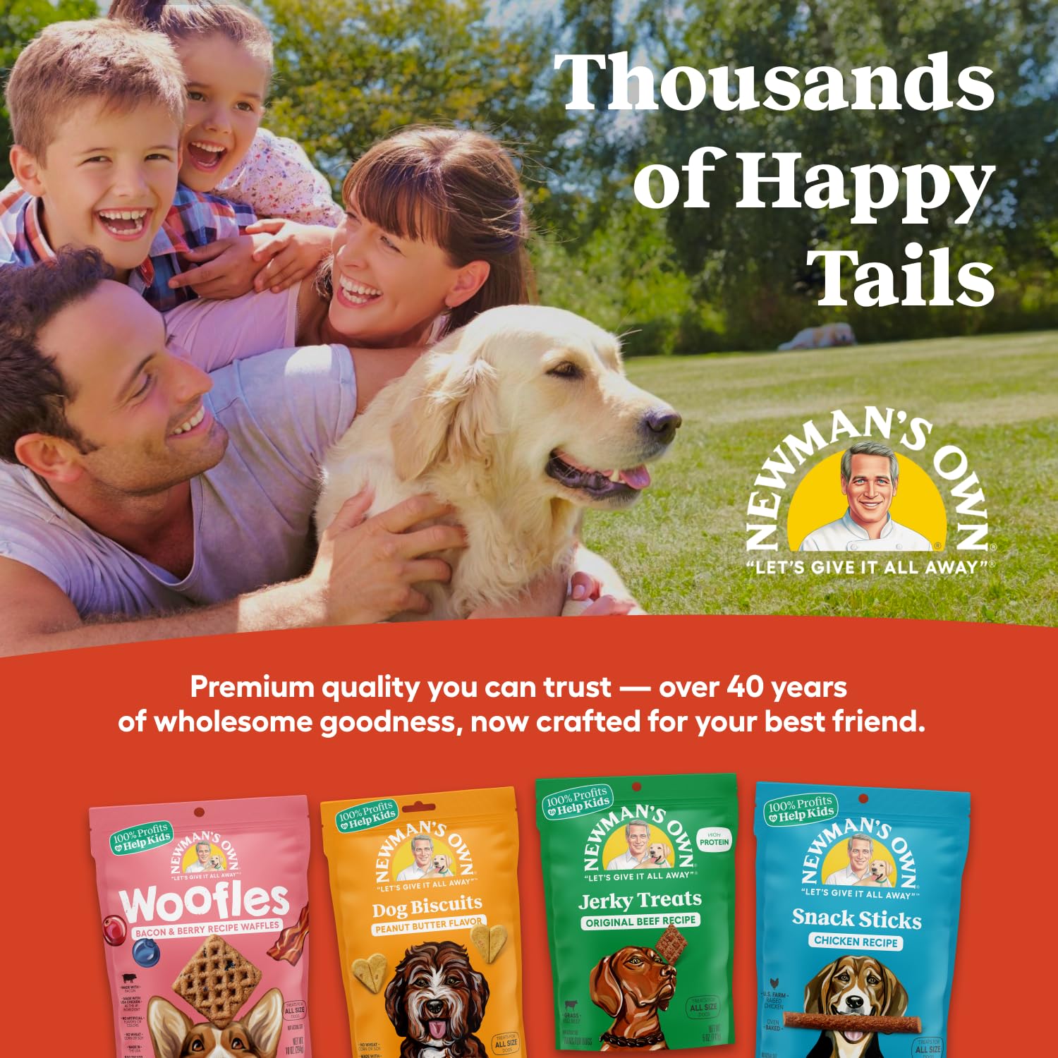 Newman's Own chien recevant biscuit, moment de récompense convivial
