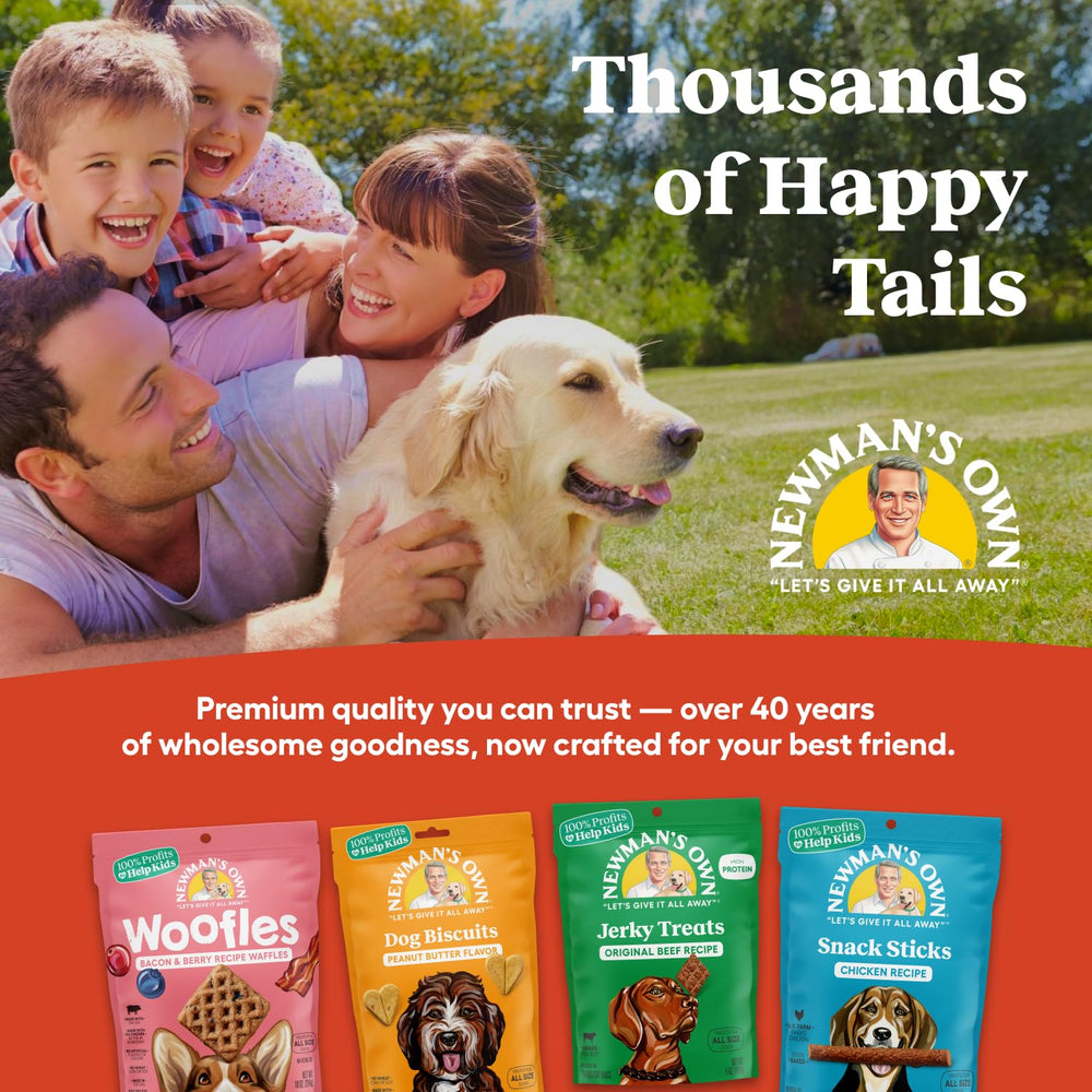 Newman's Own chien recevant biscuit, moment de récompense convivial