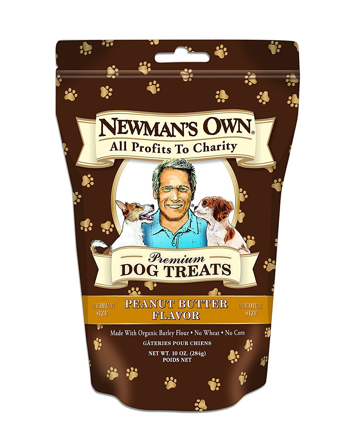 Newman's Own paquet avant montrant biscuits en forme de cœur et praticité