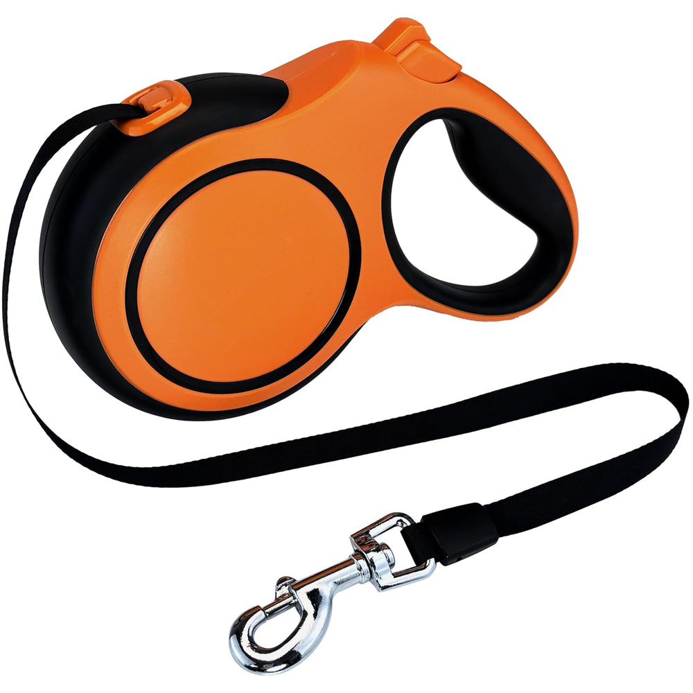 NexLogi vue avant de la laisse rétractable 26FT montrant couleur orange et noir, sécurité accrue