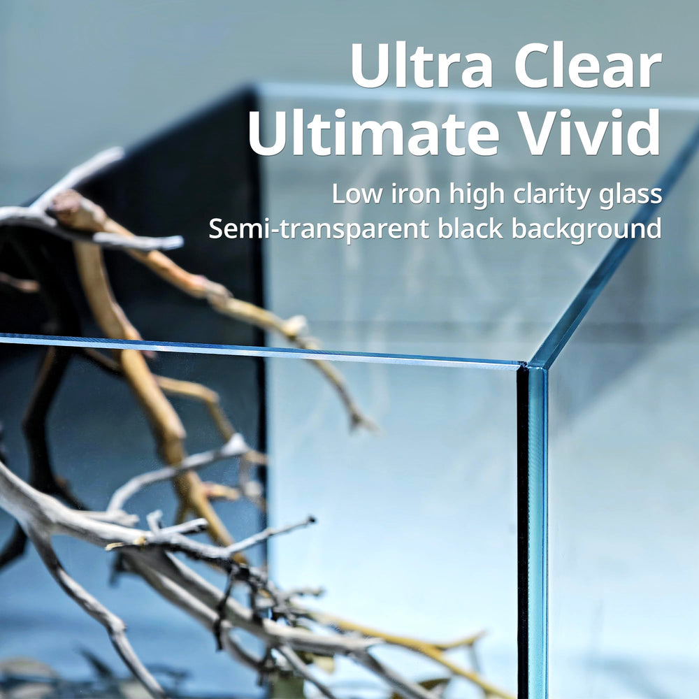 NICREW verre haute transparence gros plan, rendu visuel net pour aquascape