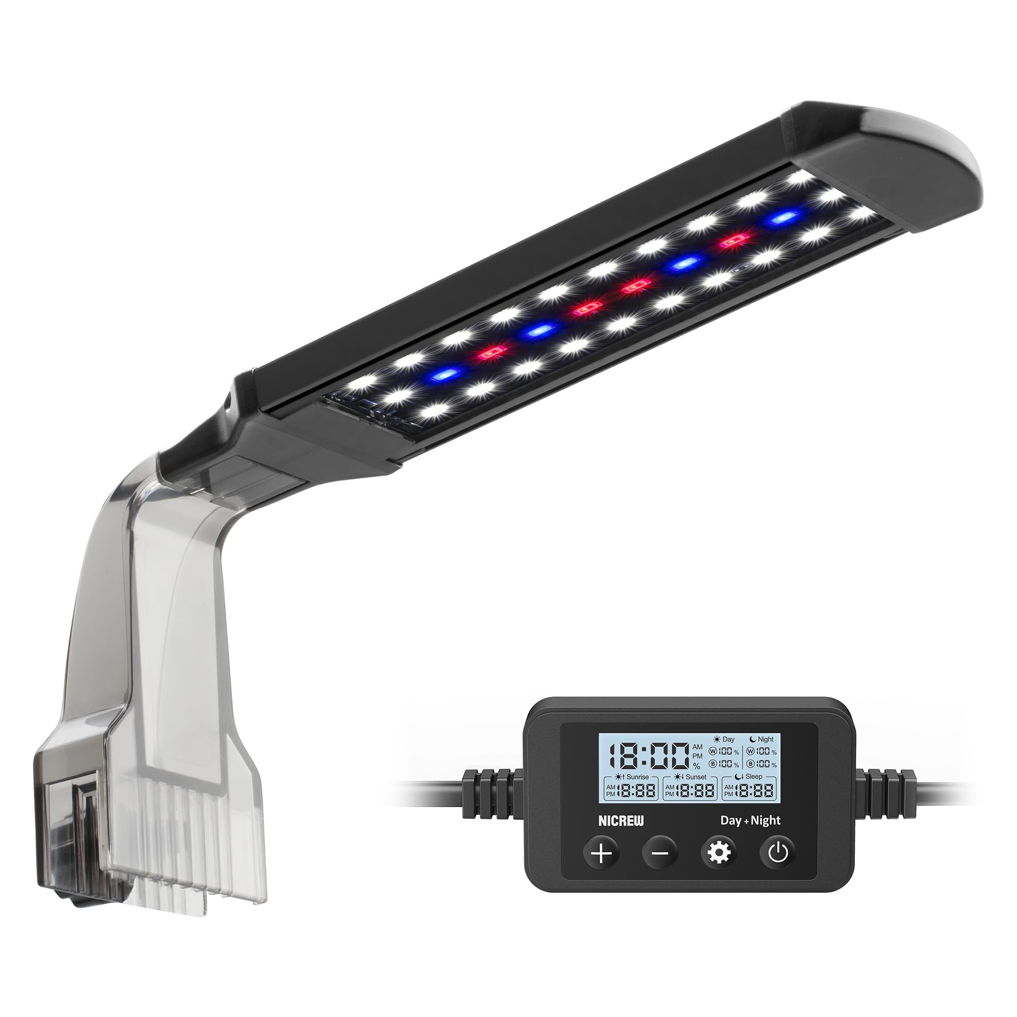 NICREW lampe clip vue de face montrant profil compact et design pratique
