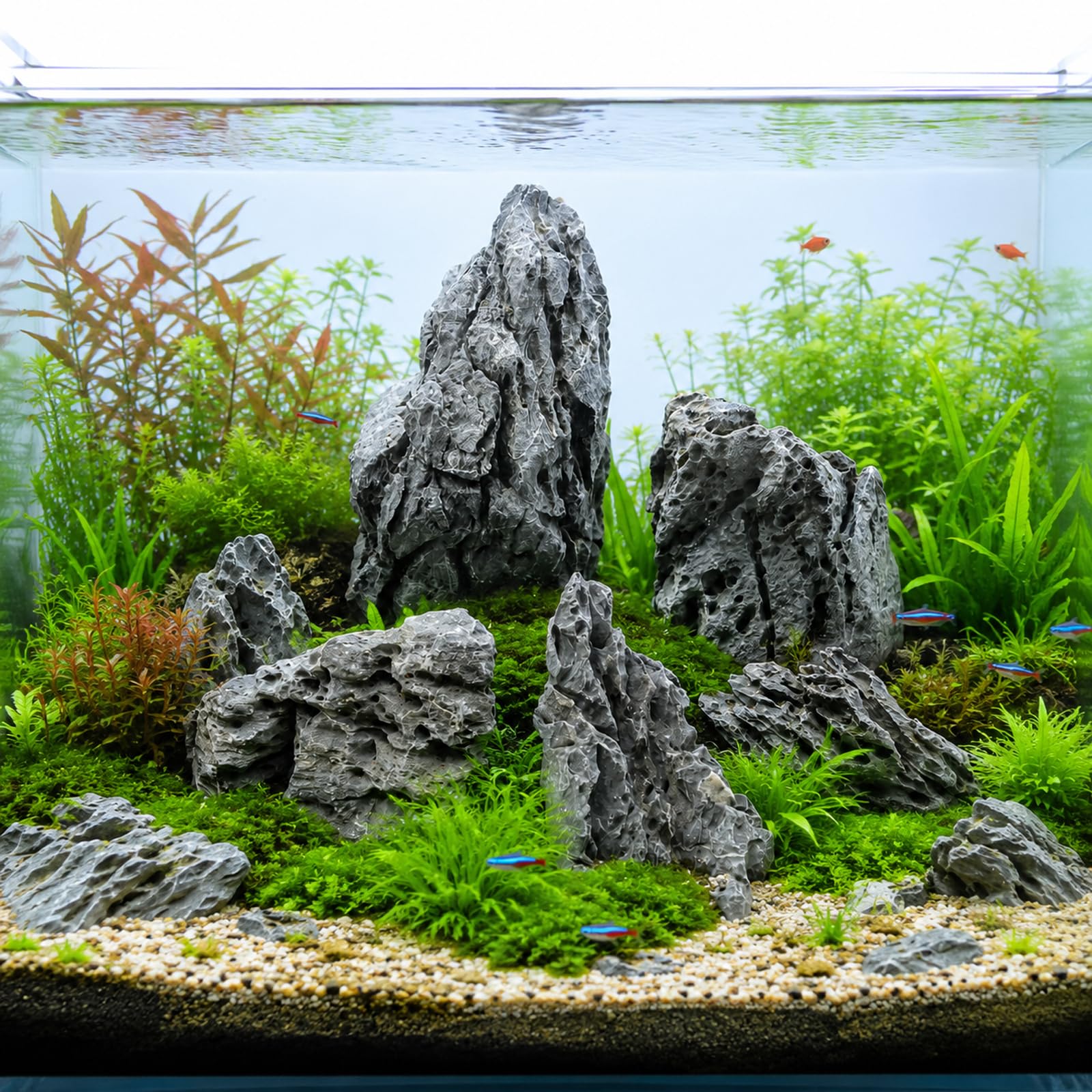 NIJIMORI scène aquascape complète avec Seiryu stones comme point focal