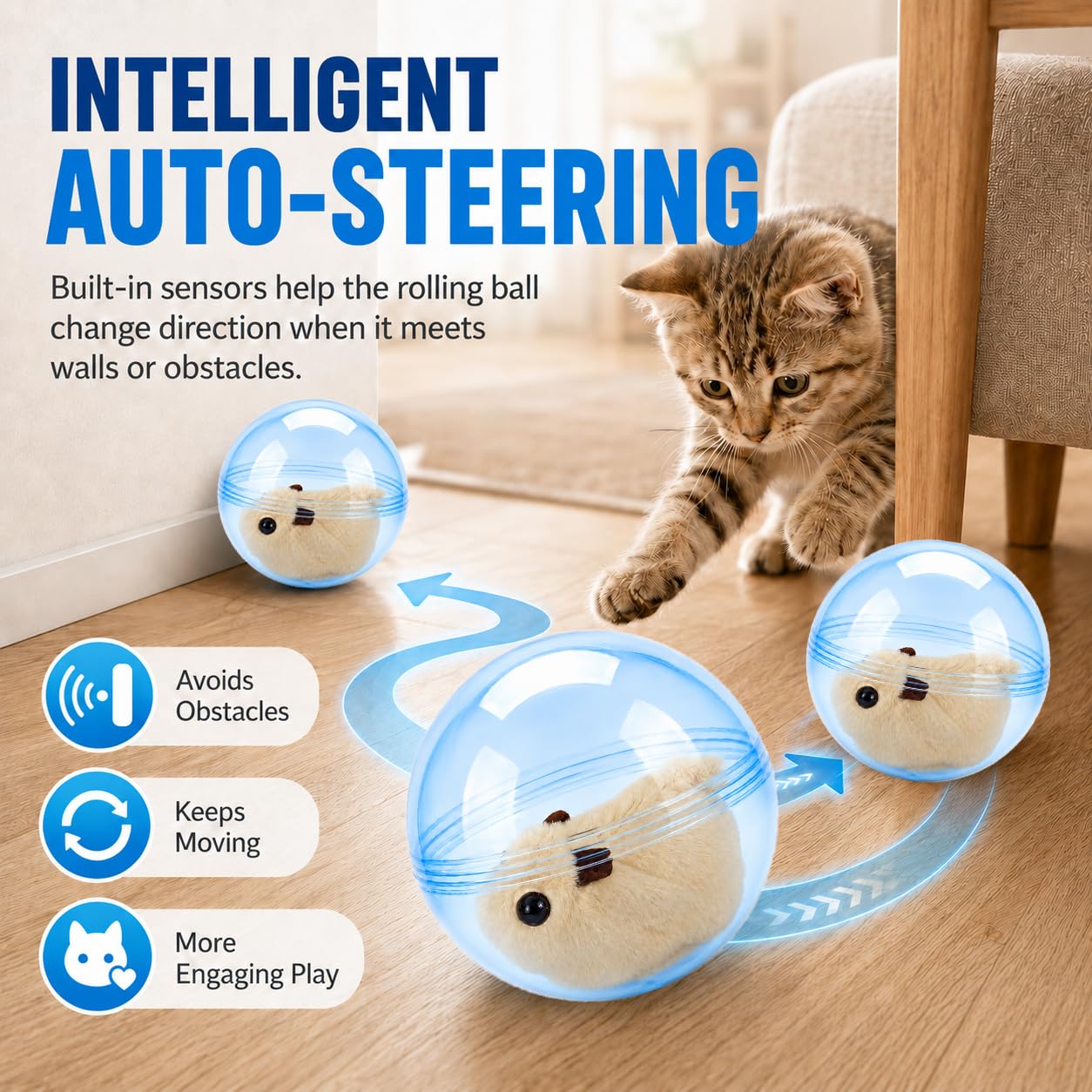 NILUTO balle en action avec chat chassant pour stimuler l'exercice