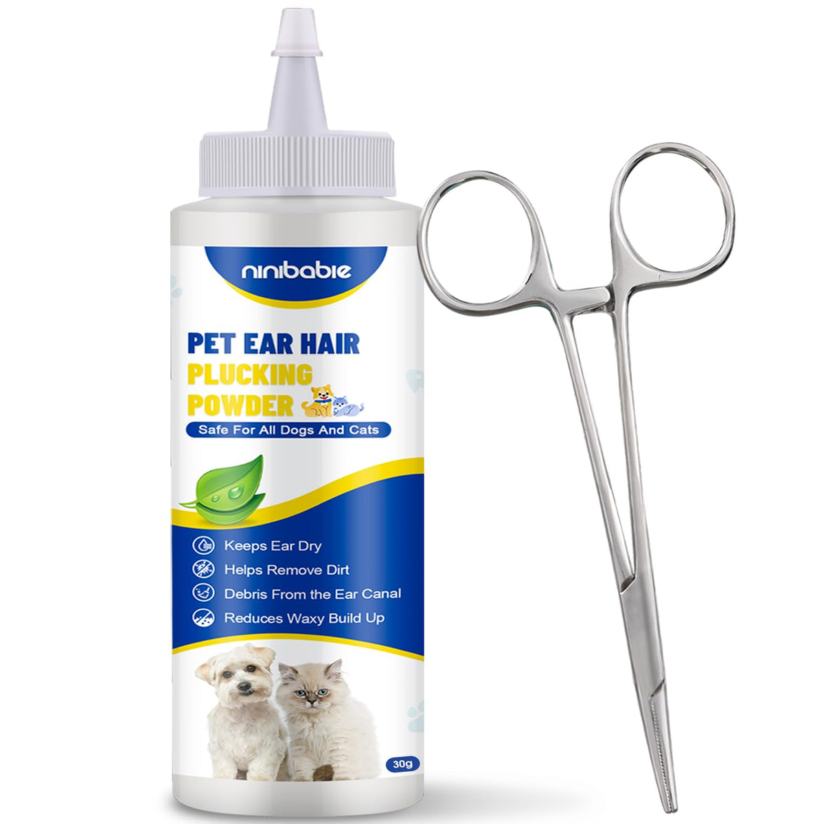 Ninibabie emballage du kit montrant poudre et pince, facilite entretien oreille