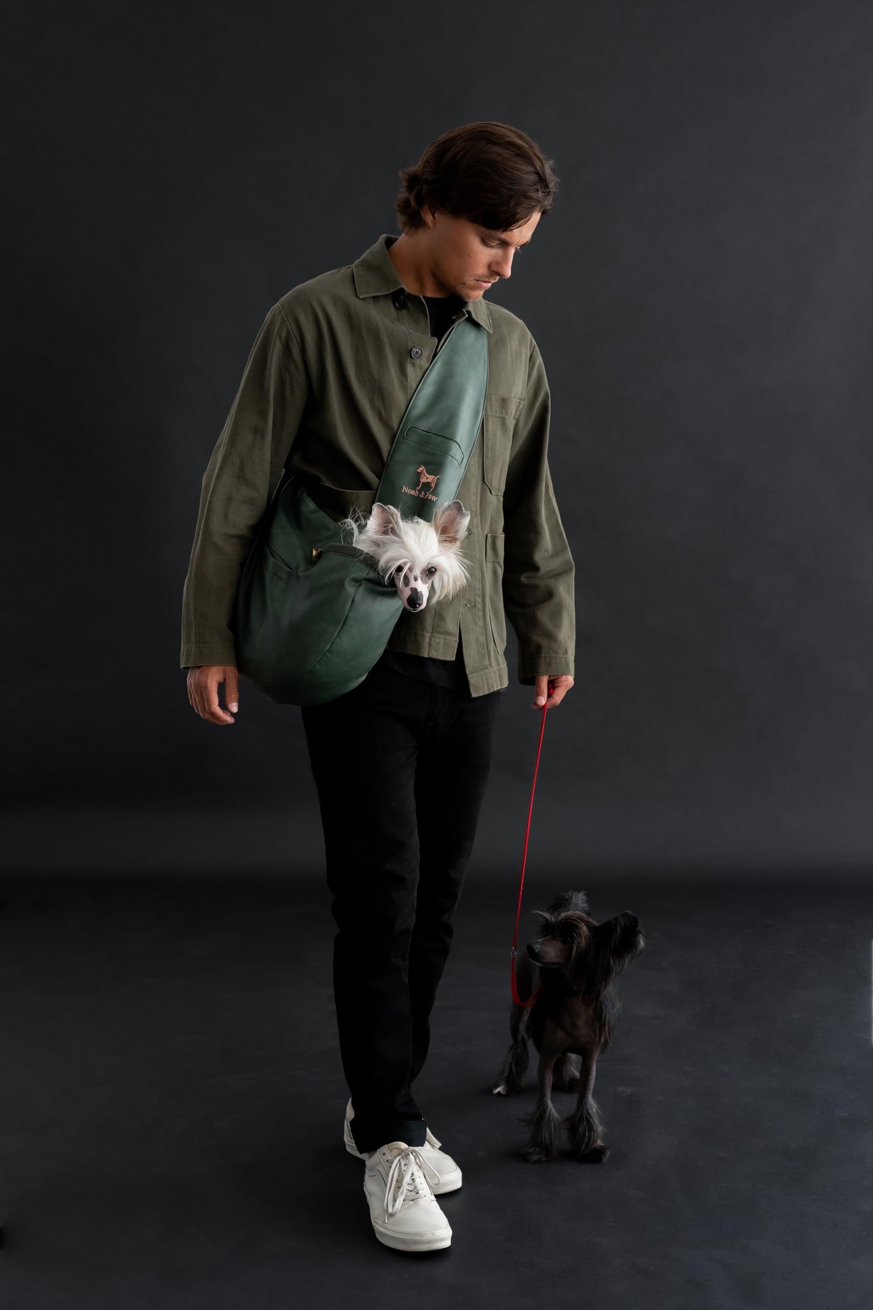 NOAH & PAW comparaison d'échelle montrant un petit chien dans le sling