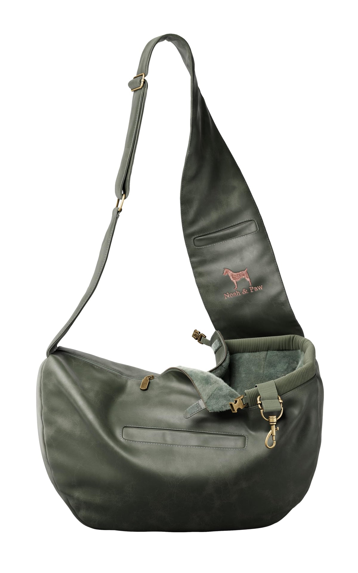 NOAH & PAW vue avant du sling élégant montrant la fermeture sécurisée et style