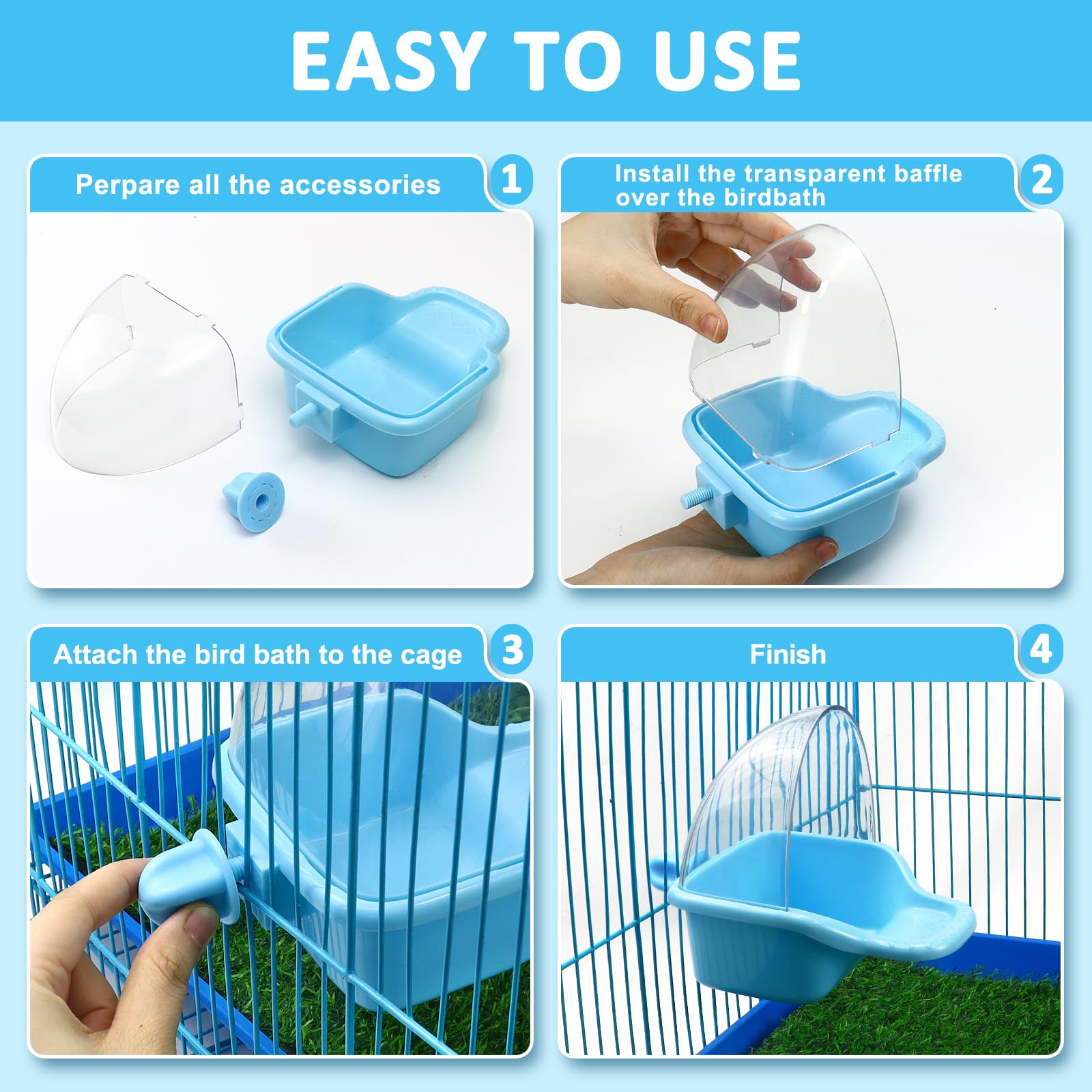Nobgum en usage avec perruche profitant d'un bain confortable