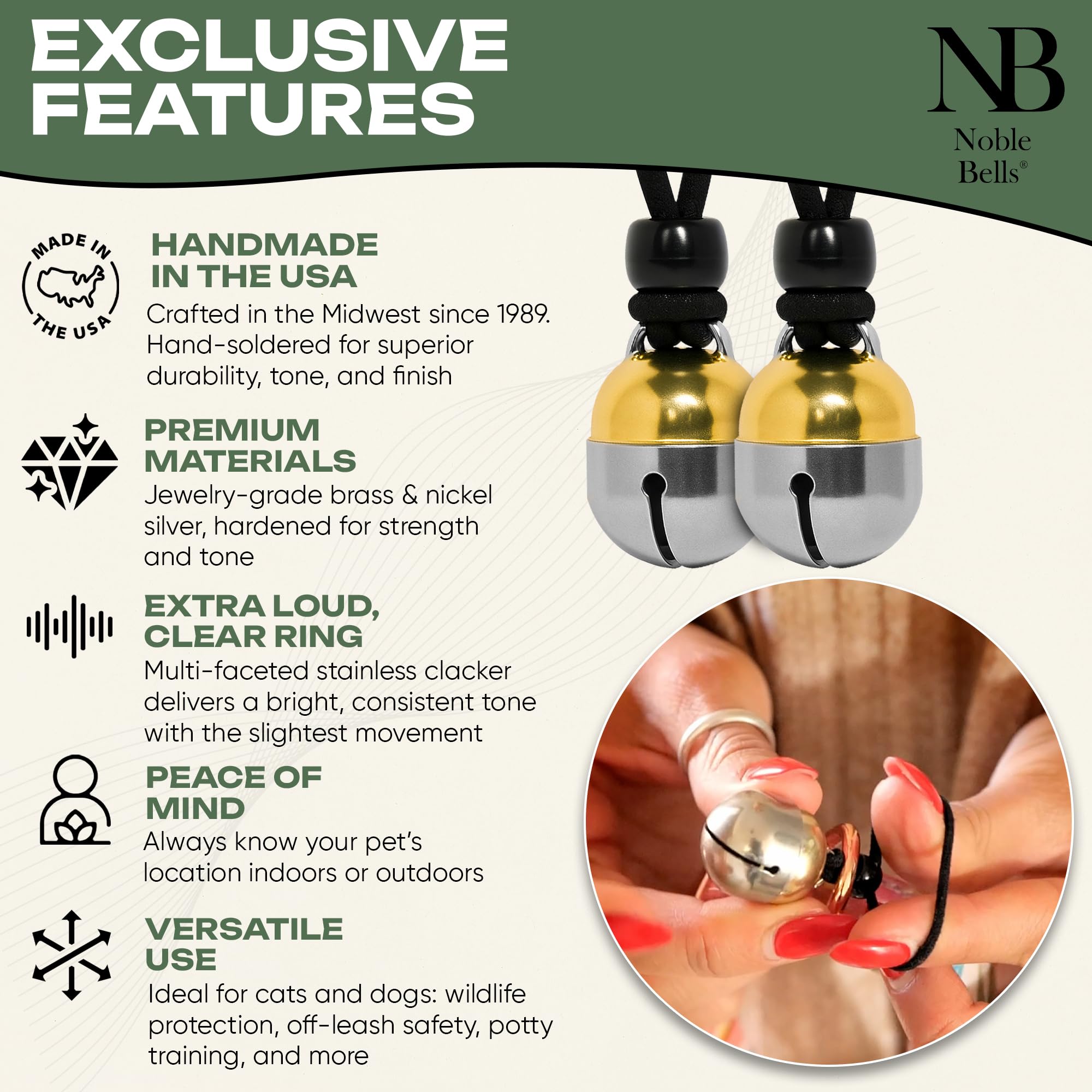 Noble Bells gros plan de la soudure faite main montrant la qualité de fabrication