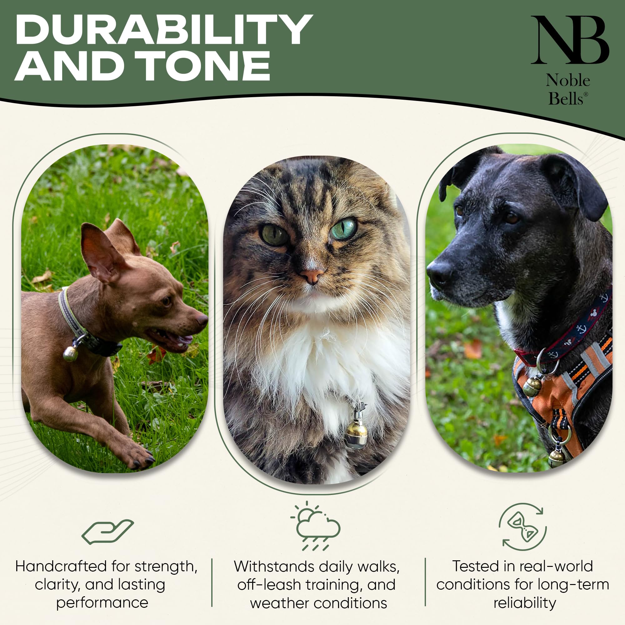 Noble Bells comparaison de taille posée près d'une pièce pour montrer légèreté