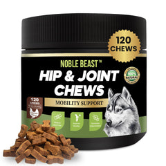 Noble Beast jarre de 120 friandises molles poulet, complément articulations pratique