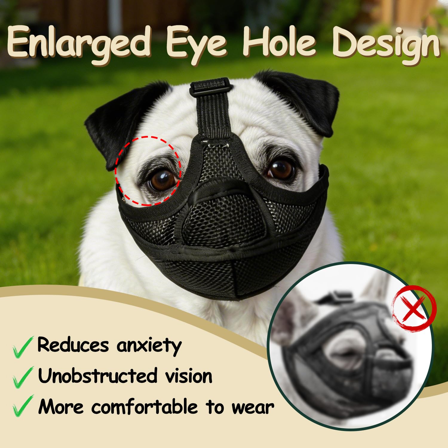 NobletTail profil montrant design open-eye laissant le chien voir clairement