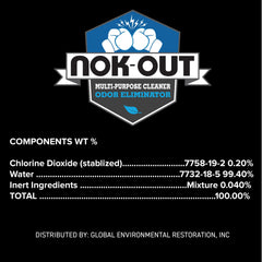 NOK OUT gros plan étiquette montrant l'origine USA et avantages nettoyants