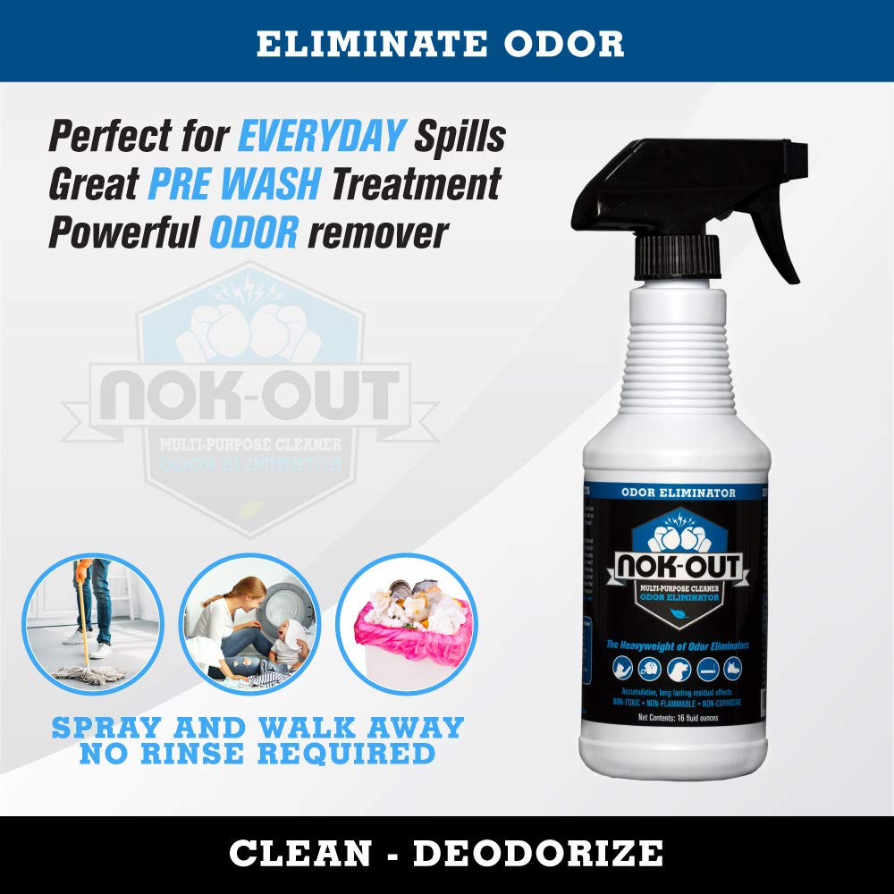 NOK OUT étiquette produit lisible indiquant composition et instructions pour sécurité
