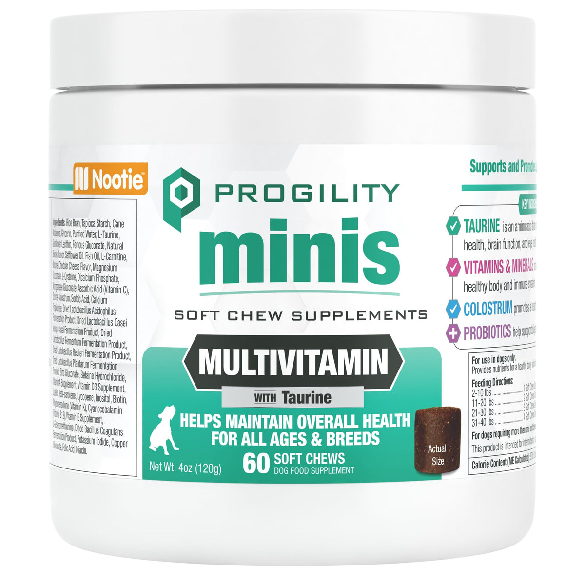Nootie Progility Mini emballage avant montrant informations produit et bénéfice quotidien