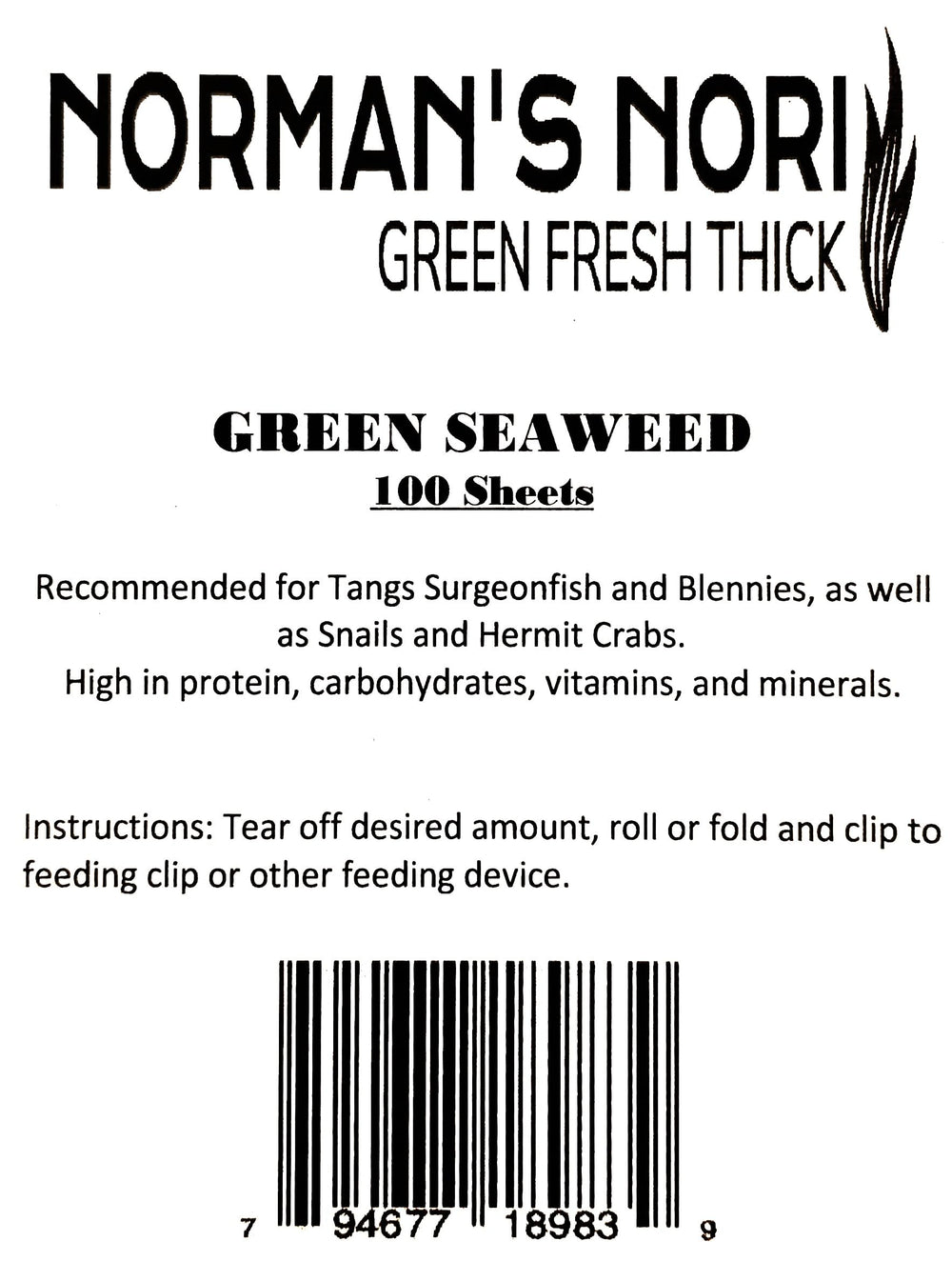 Norman's Nori étiquette et informations produit affichant provenance et emballage sous vide