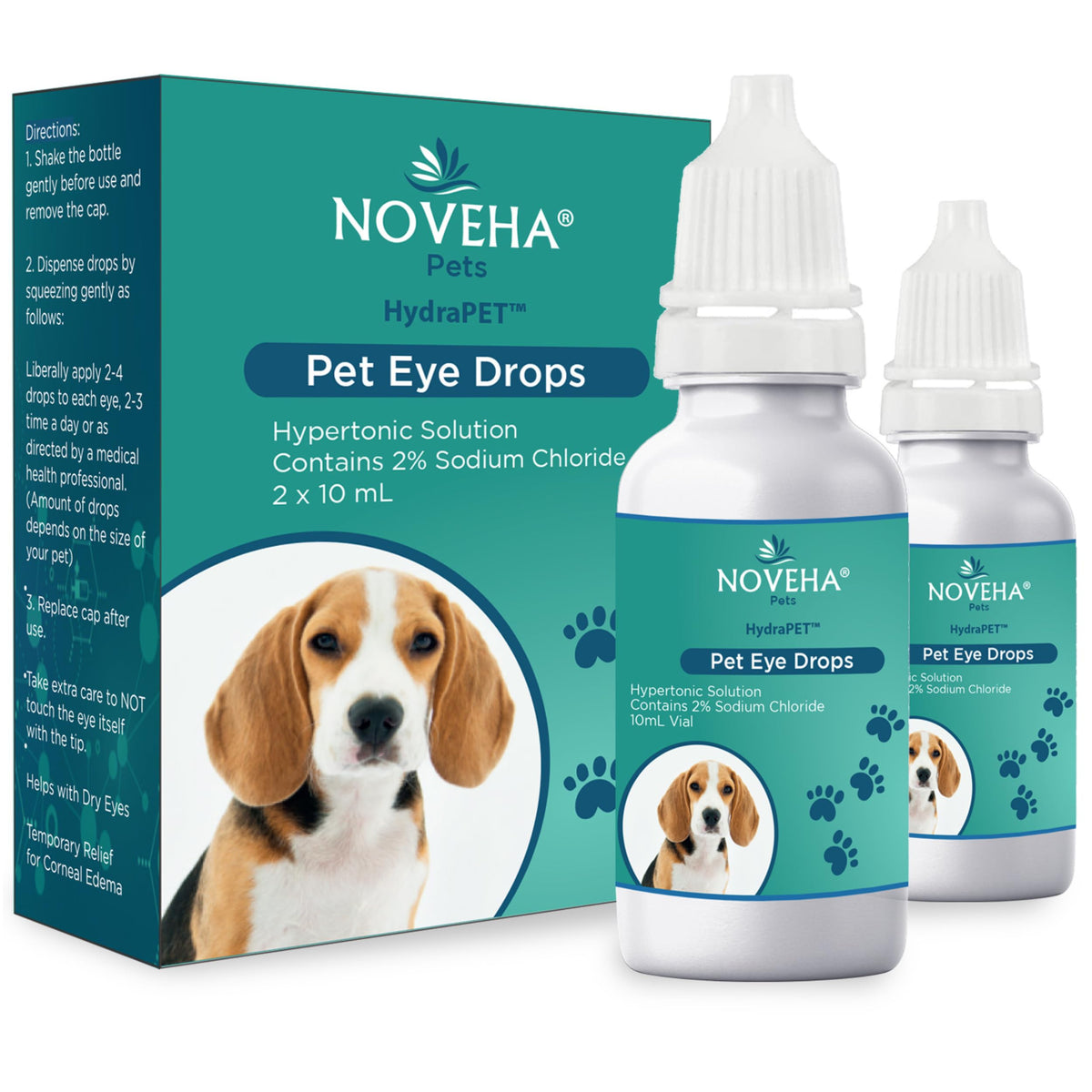 NOVEHA HydraPet emballage avant montrant flacons pack de 2 pour confort oculaire