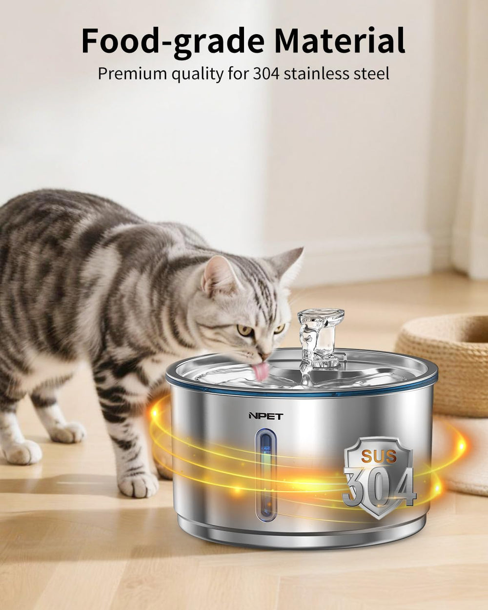 NPET gros plan acier inoxydable 304 montrant surface saine et nettoyage simplifié