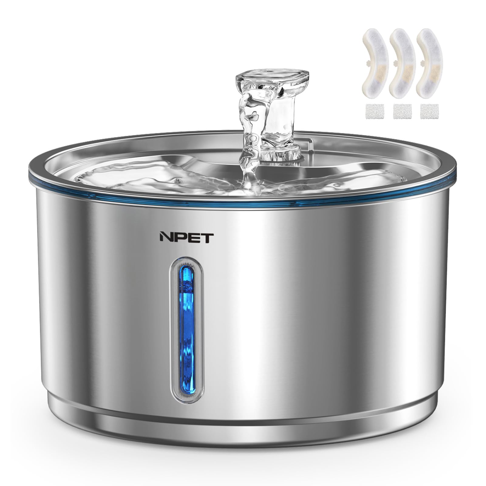 NPET fontaine inox face avant montrant design compact et capacité 4L pour facilité d'entretien