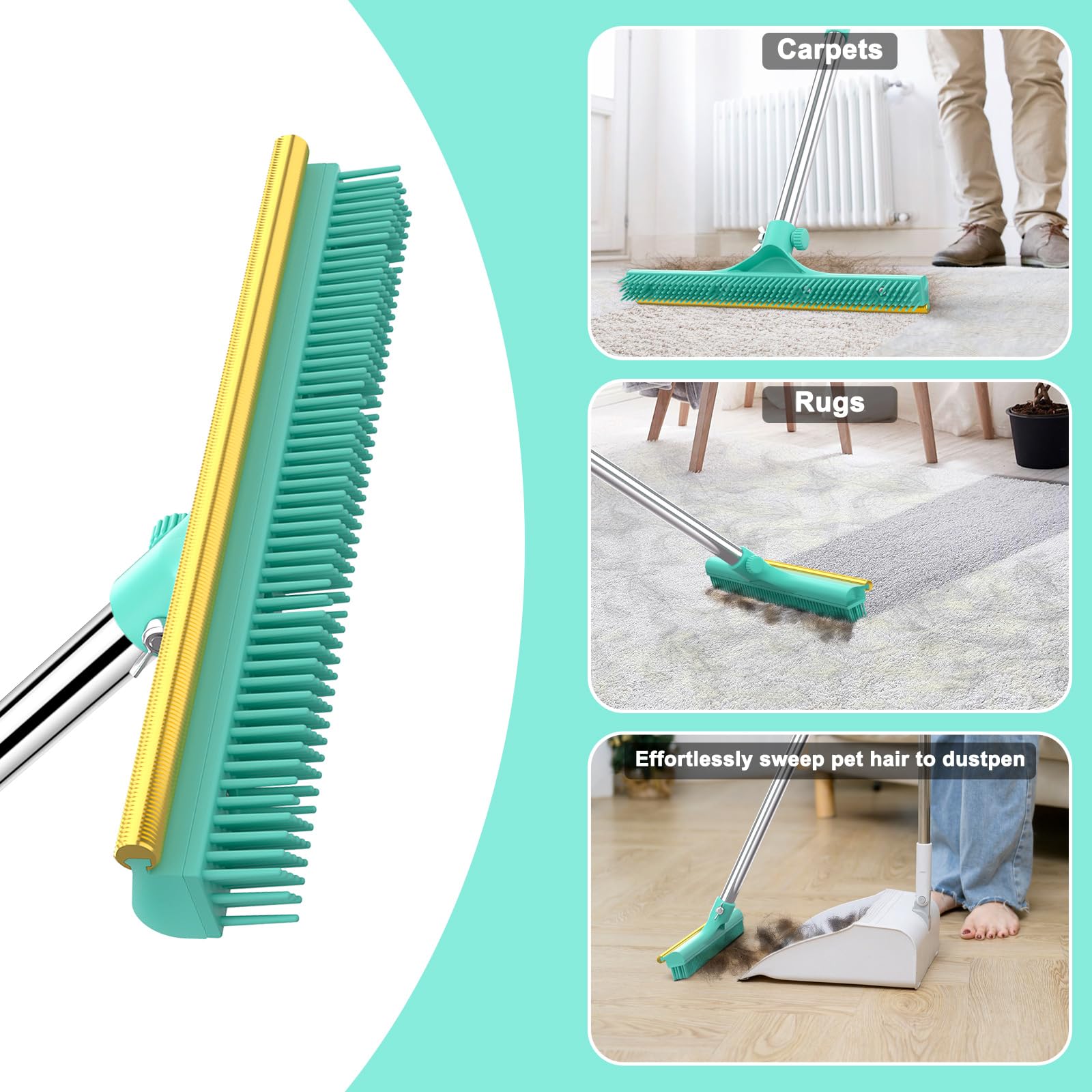 Nrefpun râteau en usage sur tapis de salon retirant poils d'animaux facilement