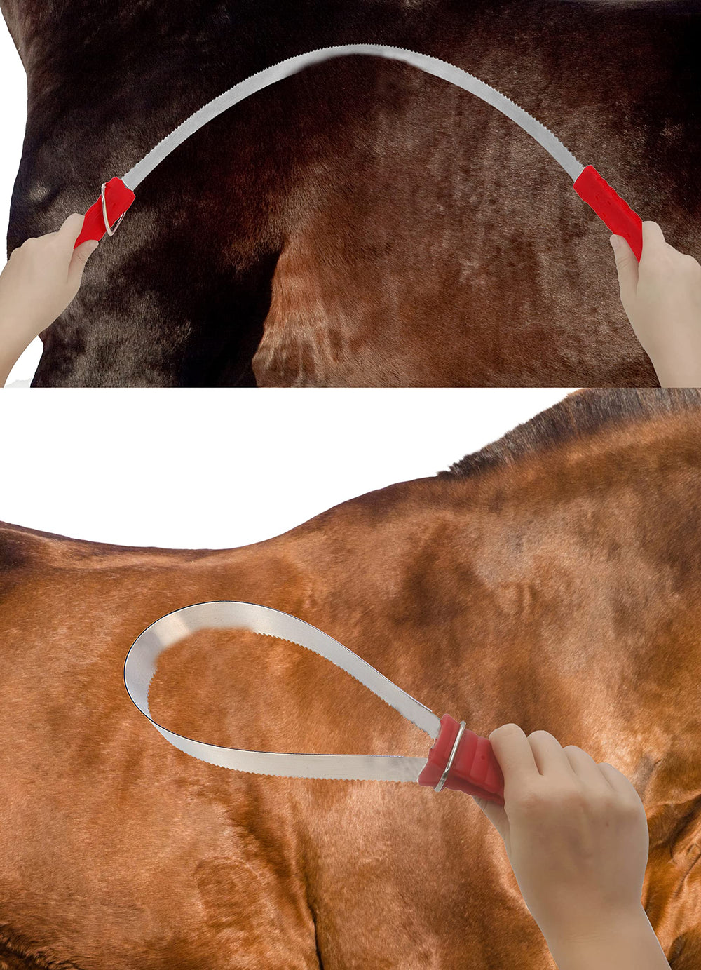 NRTFE en usage sur poney retirant sous‑fourrure sans irriter la peau