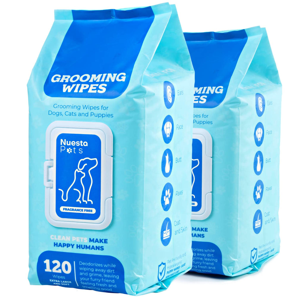 Nuesta packaging avant montrant les 120 lingettes et bénéfice praticité