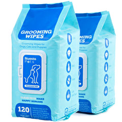 Nuesta packaging avant montrant les 120 lingettes et bénéfice praticité