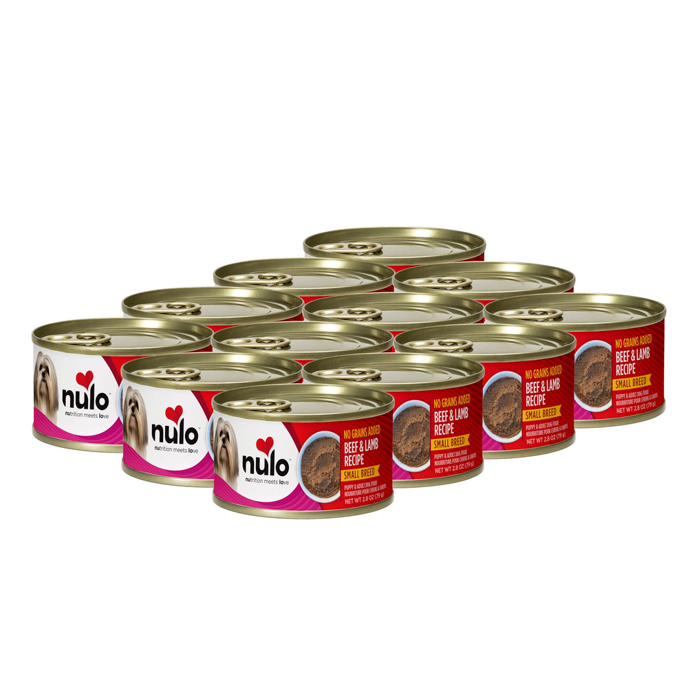 Nulo boîte face montrant recette bœuf et agneau et bénéfice nutritionnel