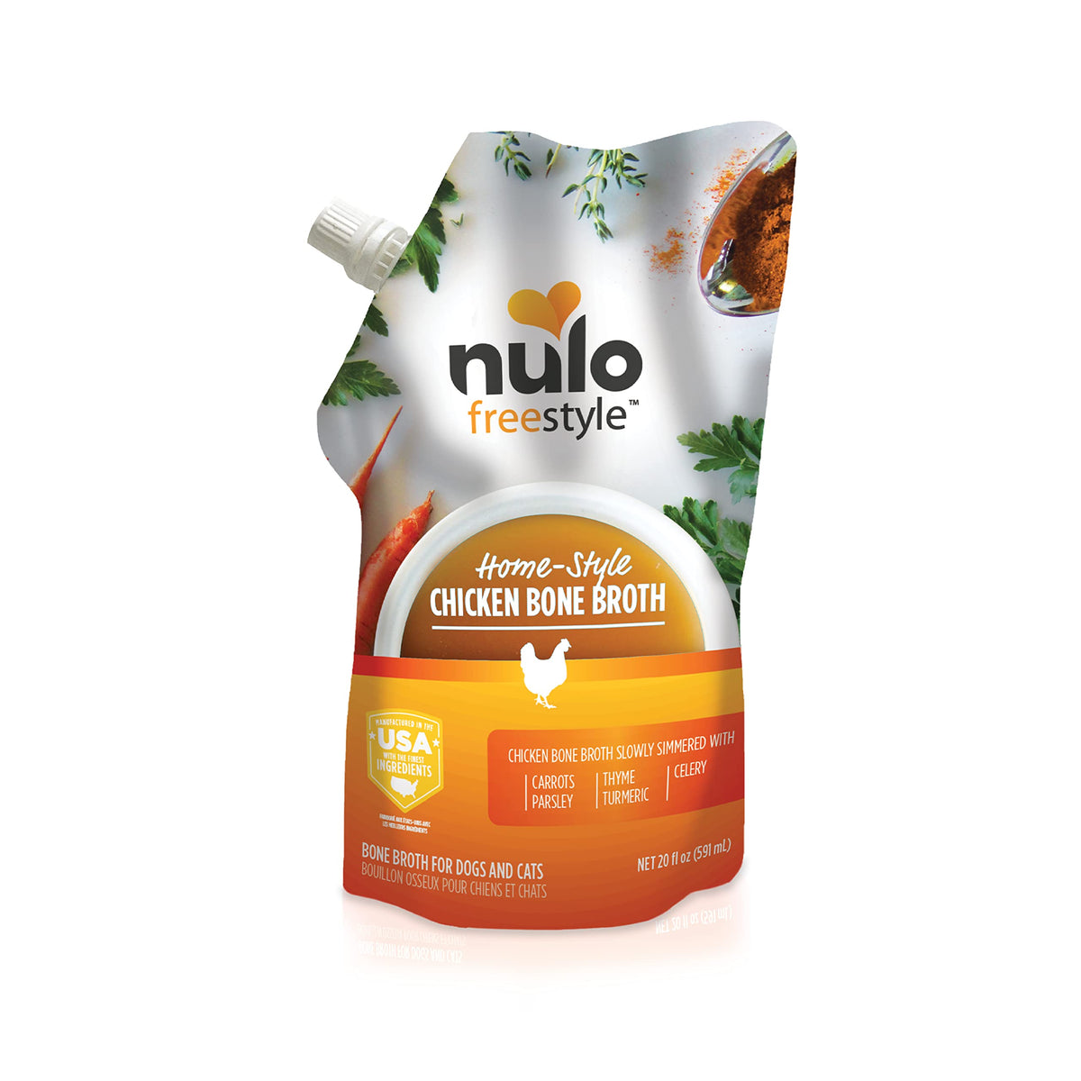 Nulo emballage frontal du bouillon d’os, montre contenu pratique et attractif